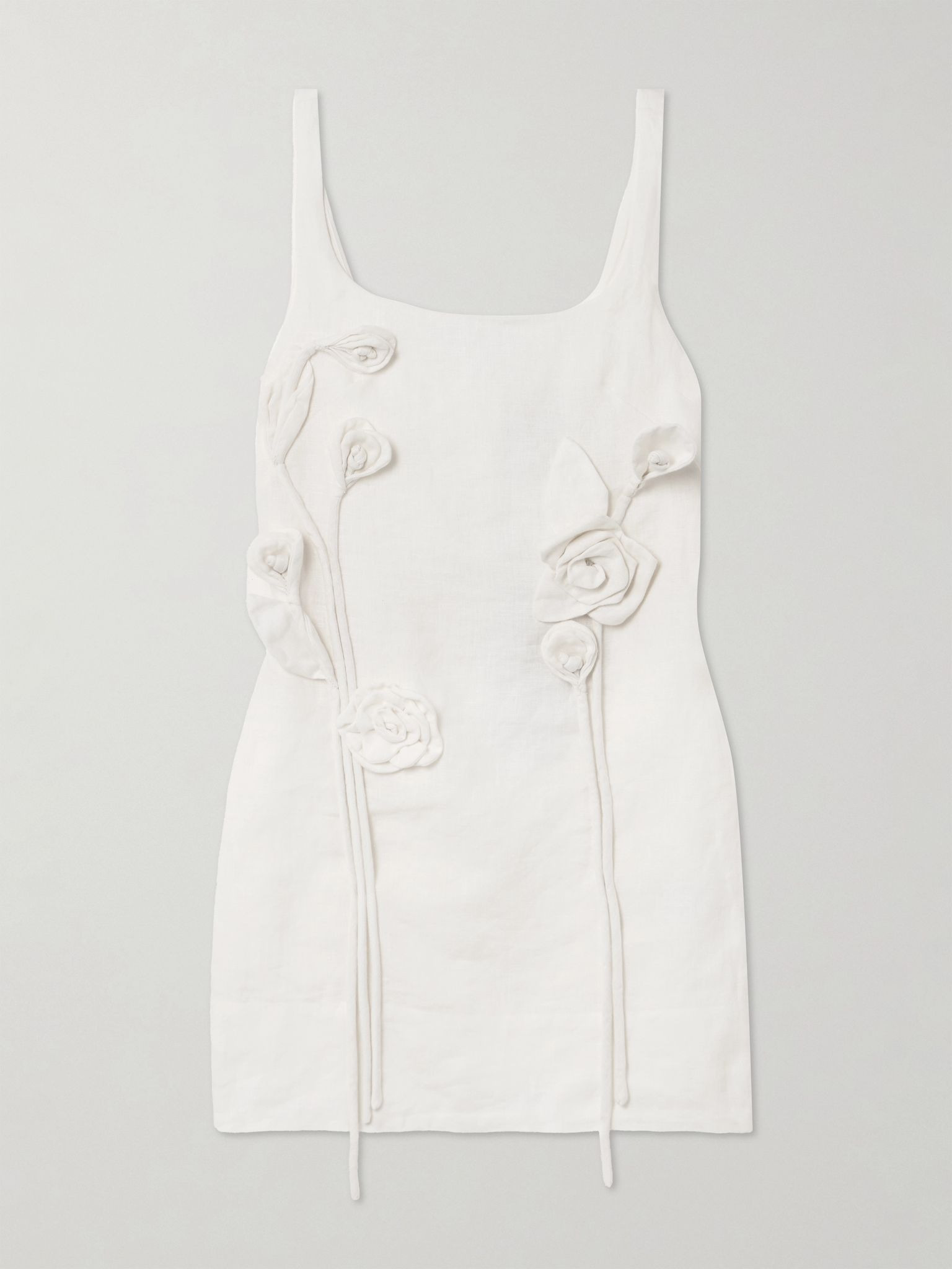 Floral-appliquéd linen mini dress Off-white - 1