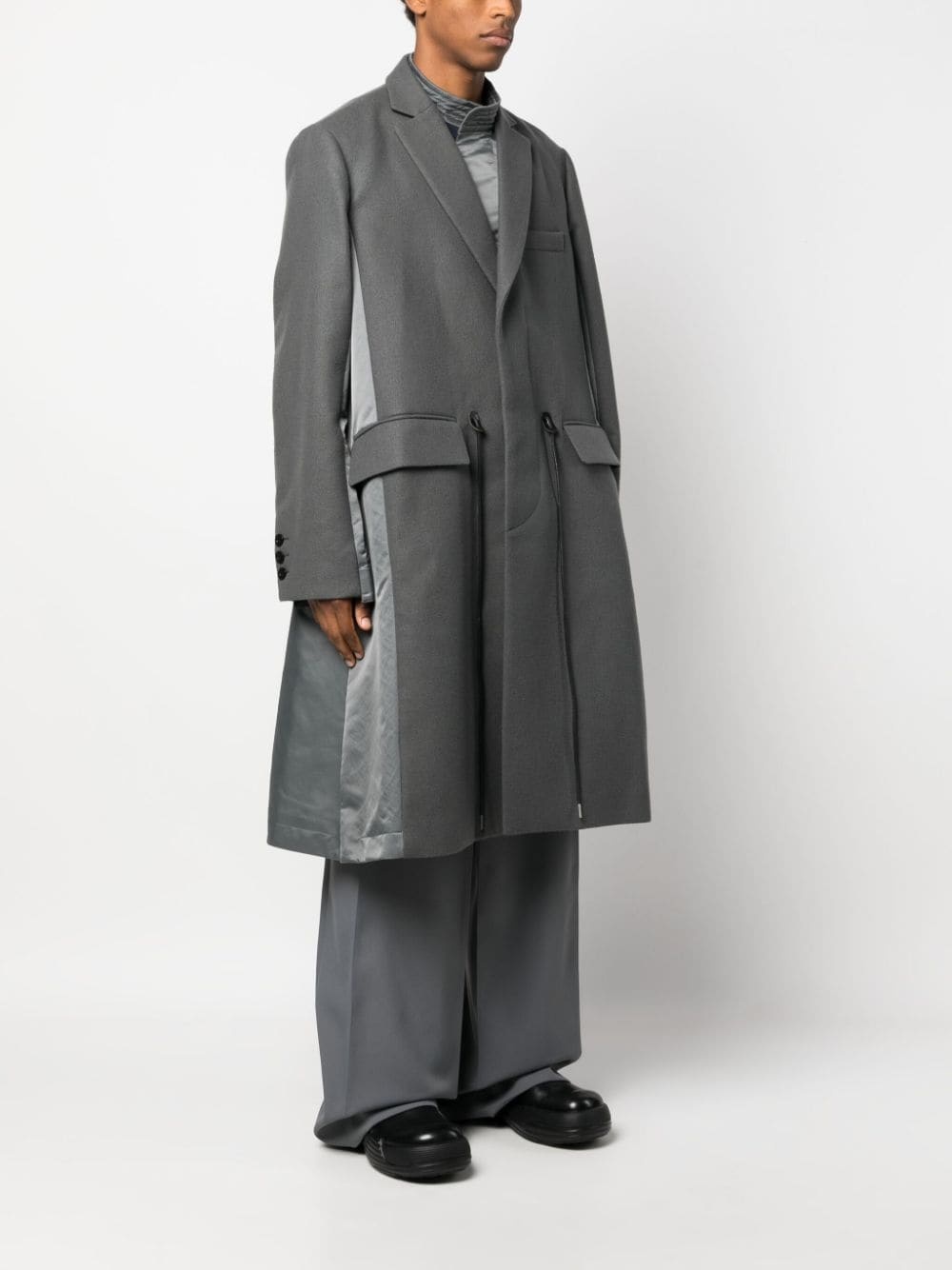 drawstring wool trench coat - 3