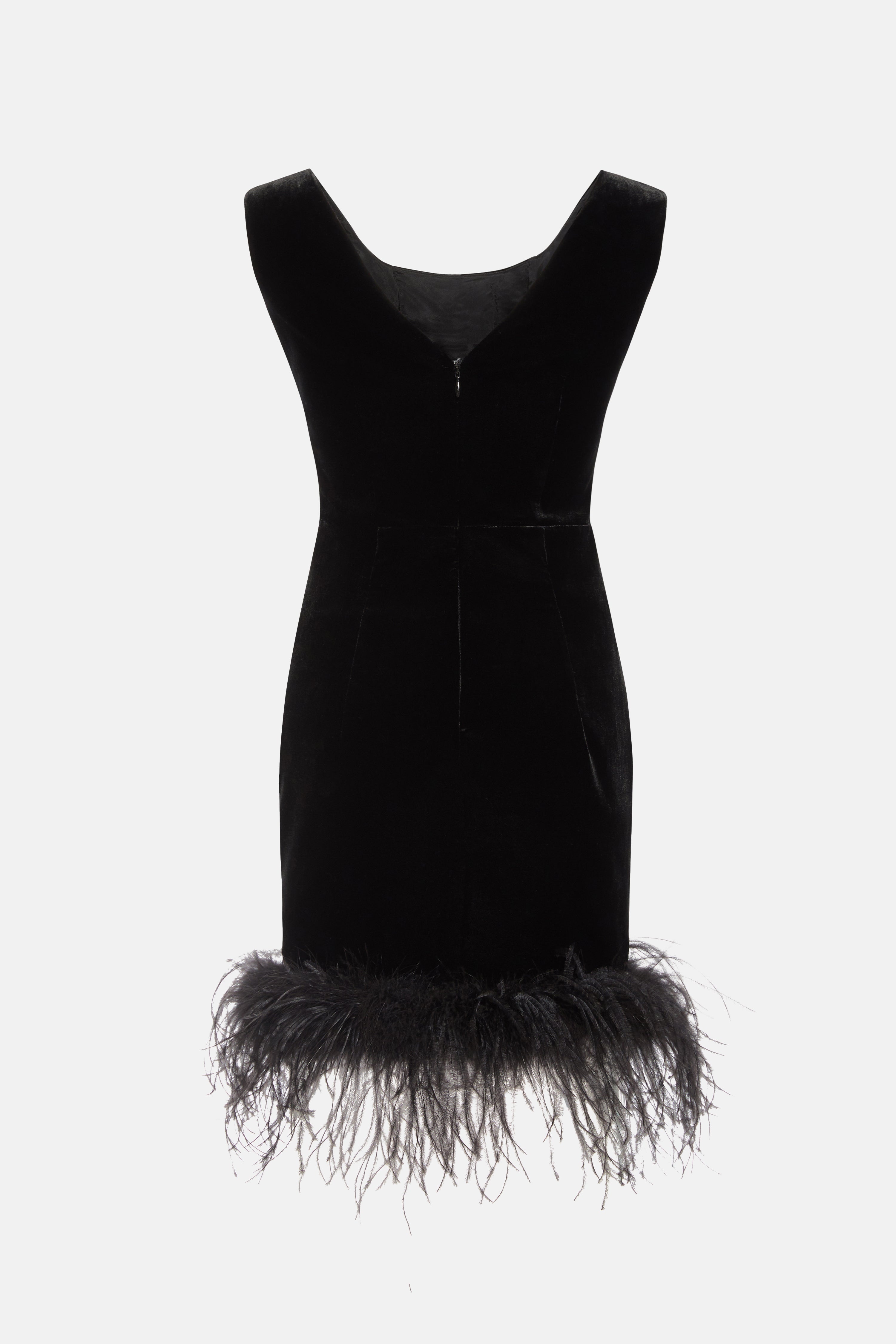VELVET MINI DRESS WITH FEATHERS - 2