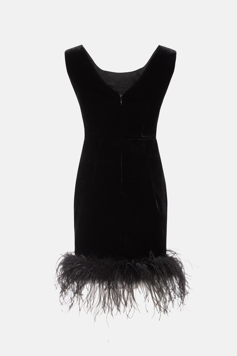 Alessandra Rich VELVET MINI DRESS WITH FEATHERS outlook