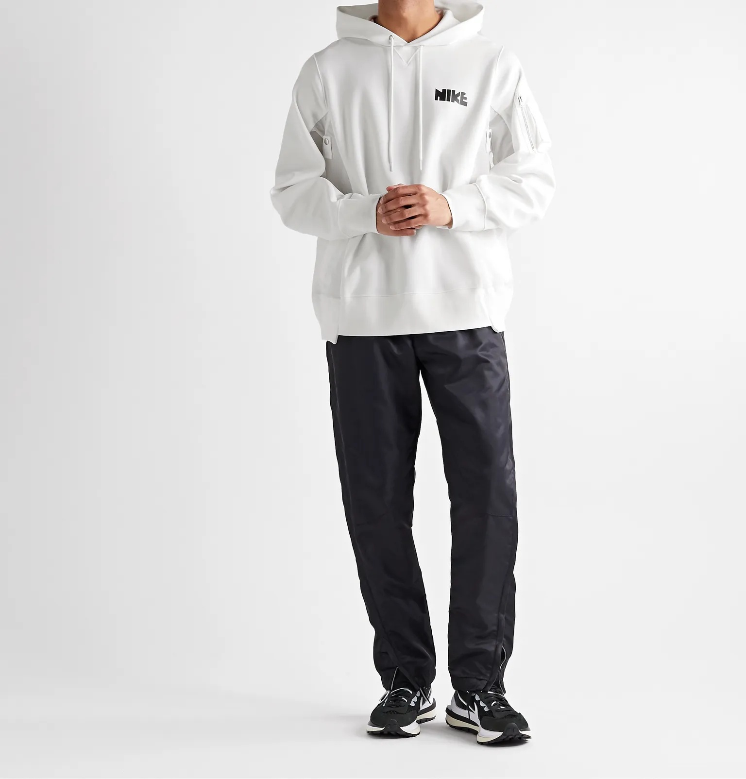 + Sacai NRG Panelled Logo-Print Cotton-Blend Jersey and Shell Hoodie - 2