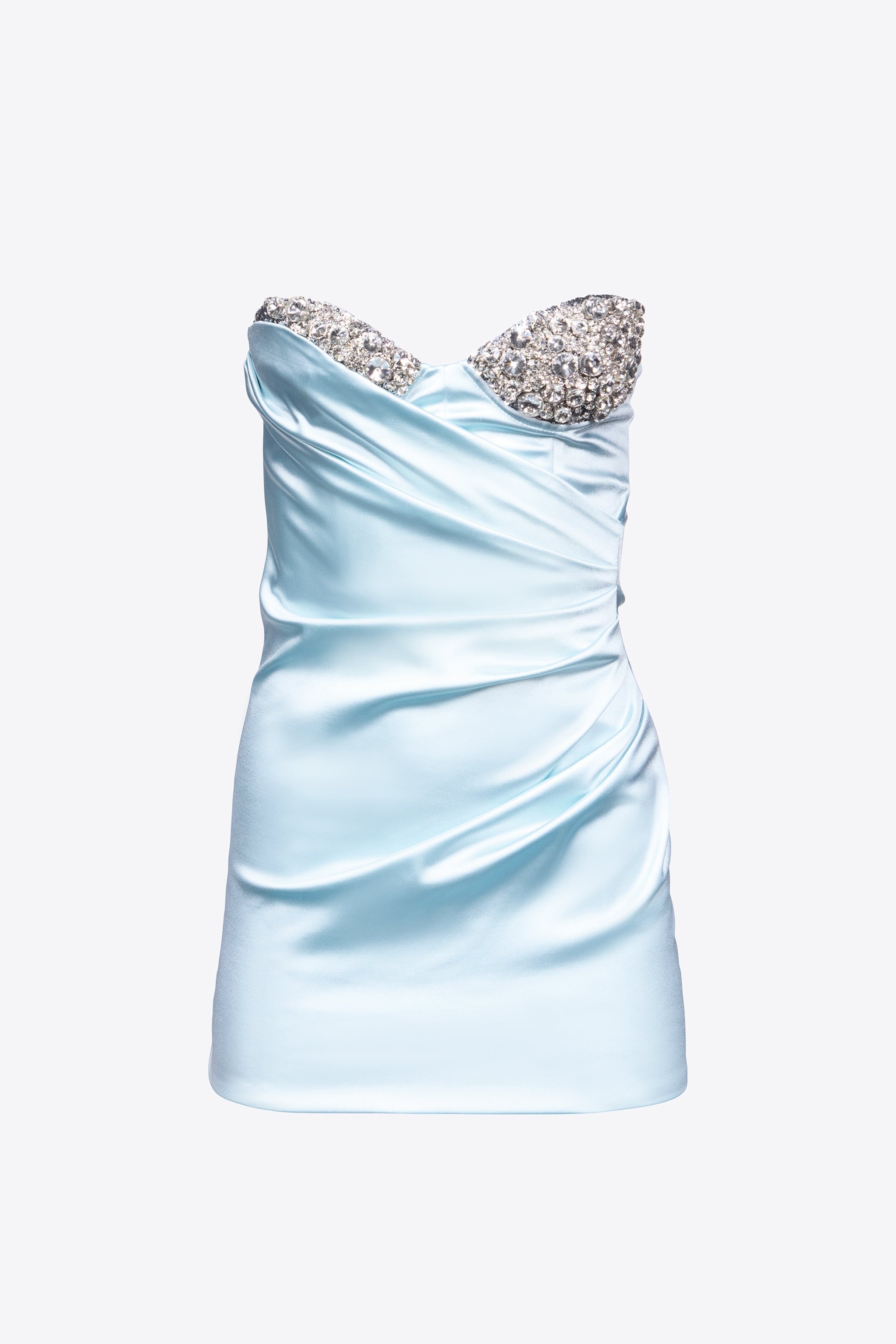 EMBROIDERED CRYSTAL CUP DRAPED MINI DRESS - 1
