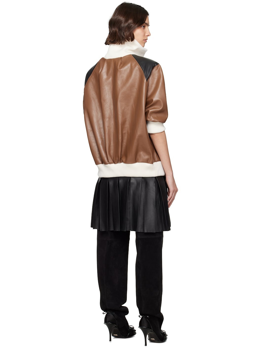 Brown & Black Leather Bomber Minidress - 3