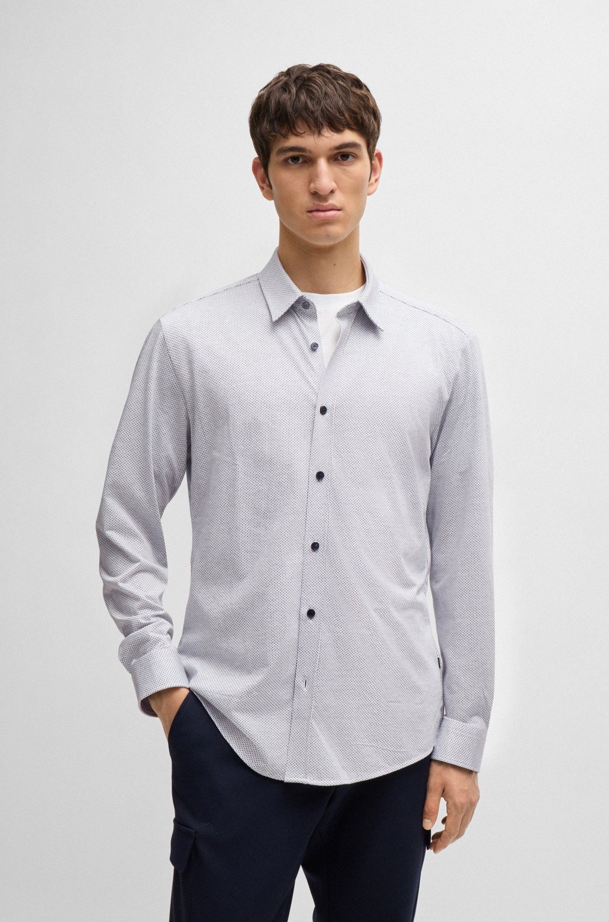 SLIM-FIT SHIRT IN STRUCTURED COTTON JERSEY - 2