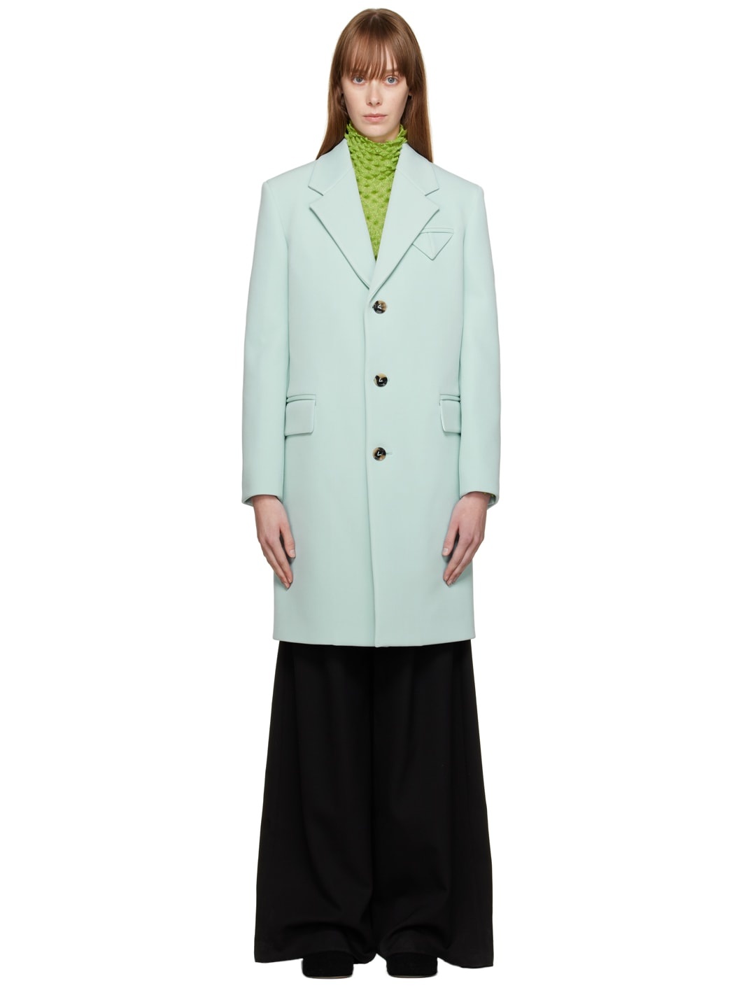 Blue Single-Breasted Coat - 1