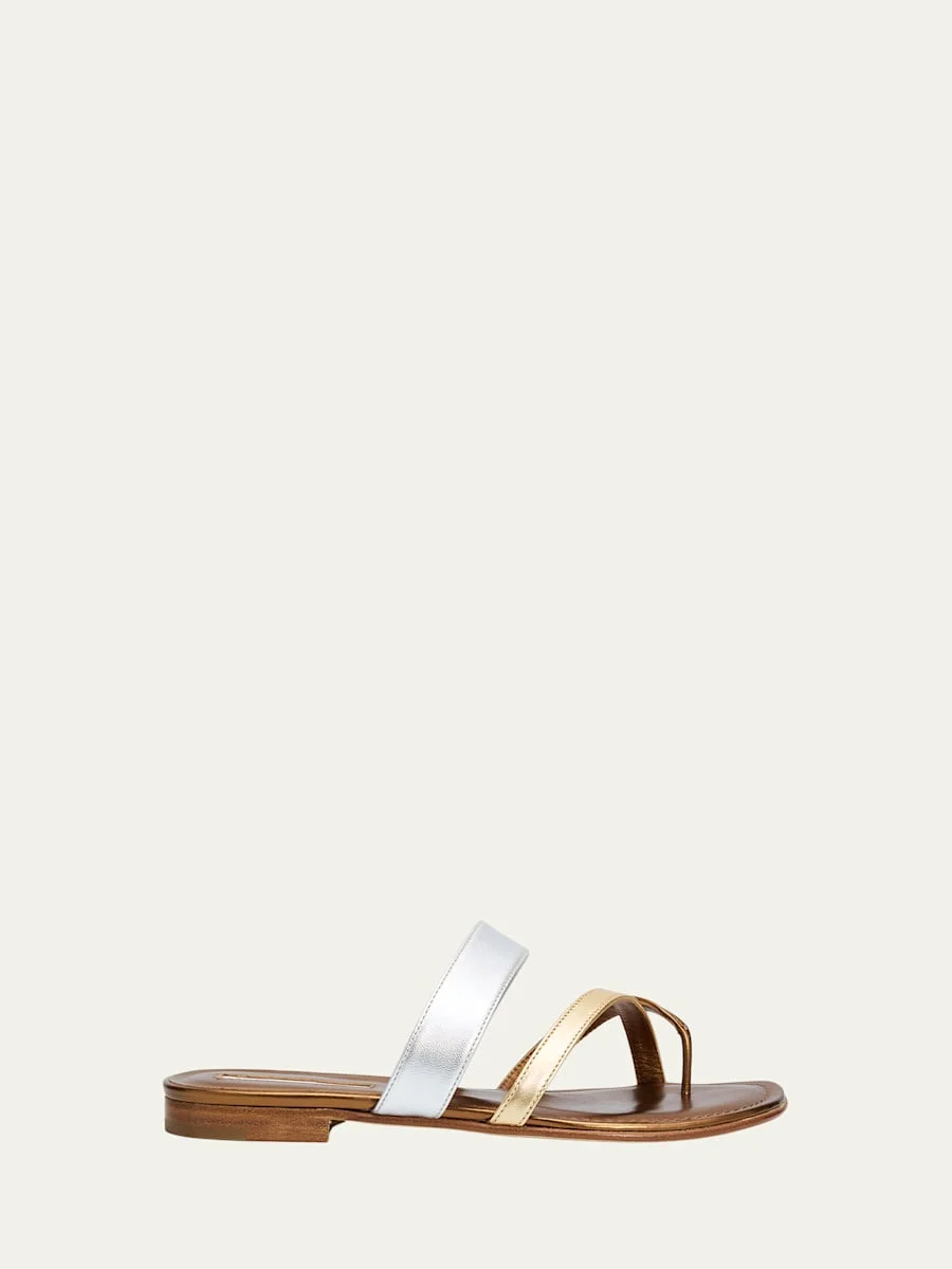 Susa Metallic Leather Crisscross Flat Sandals - 1