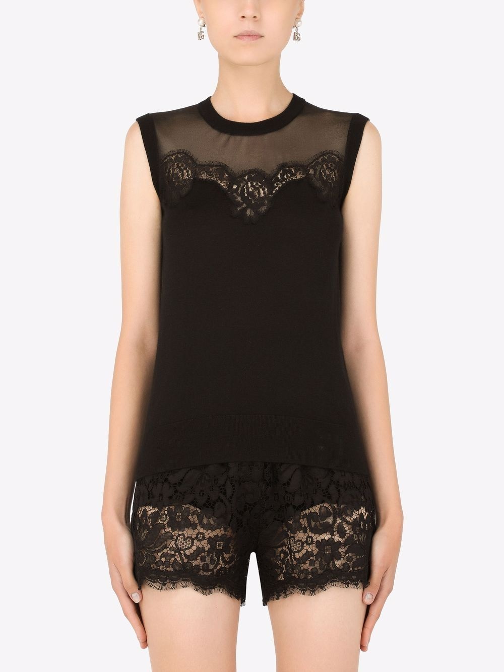lace-trim sleeveless top - 3