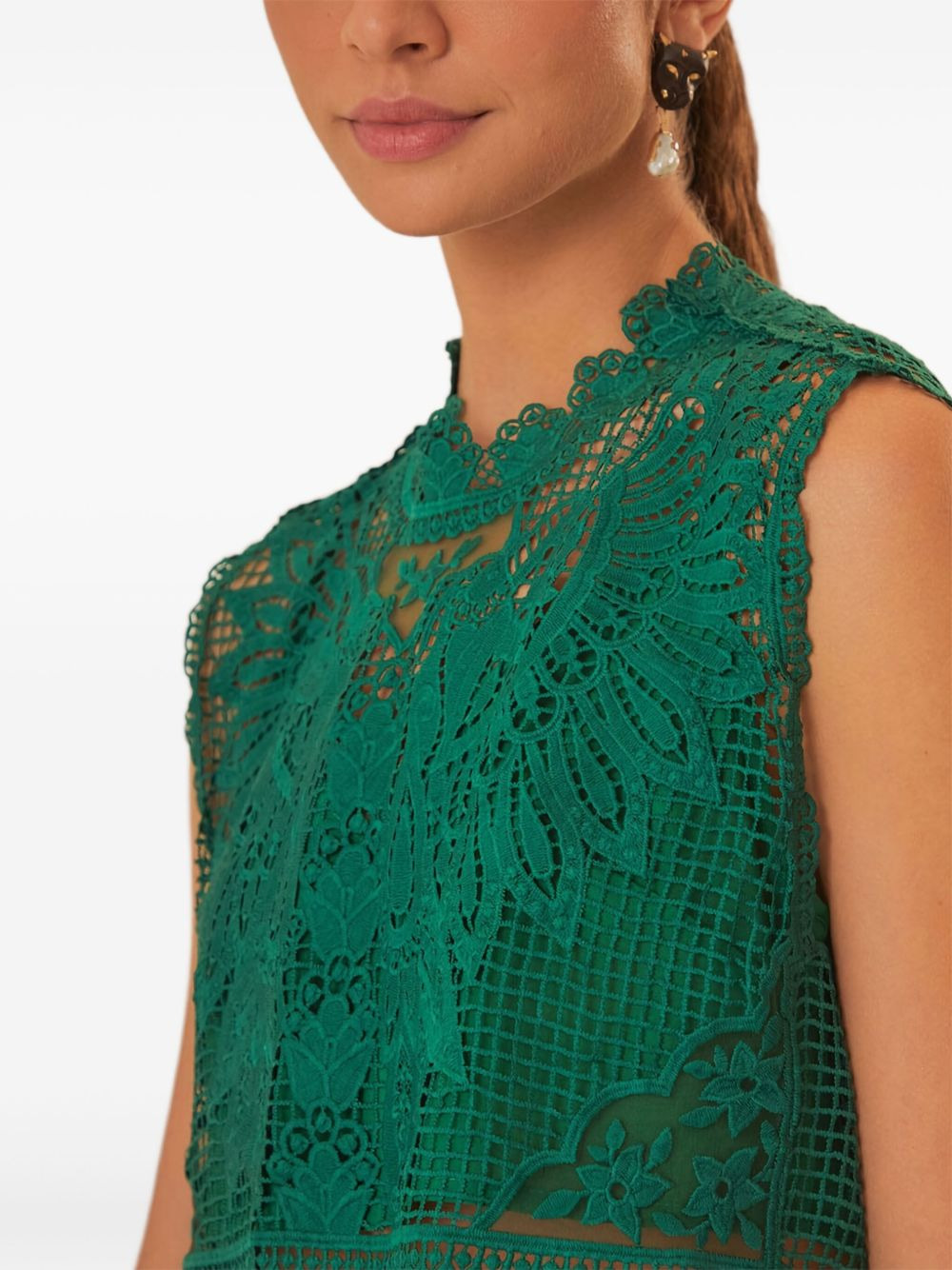 lace-insert sleeveless top - 5