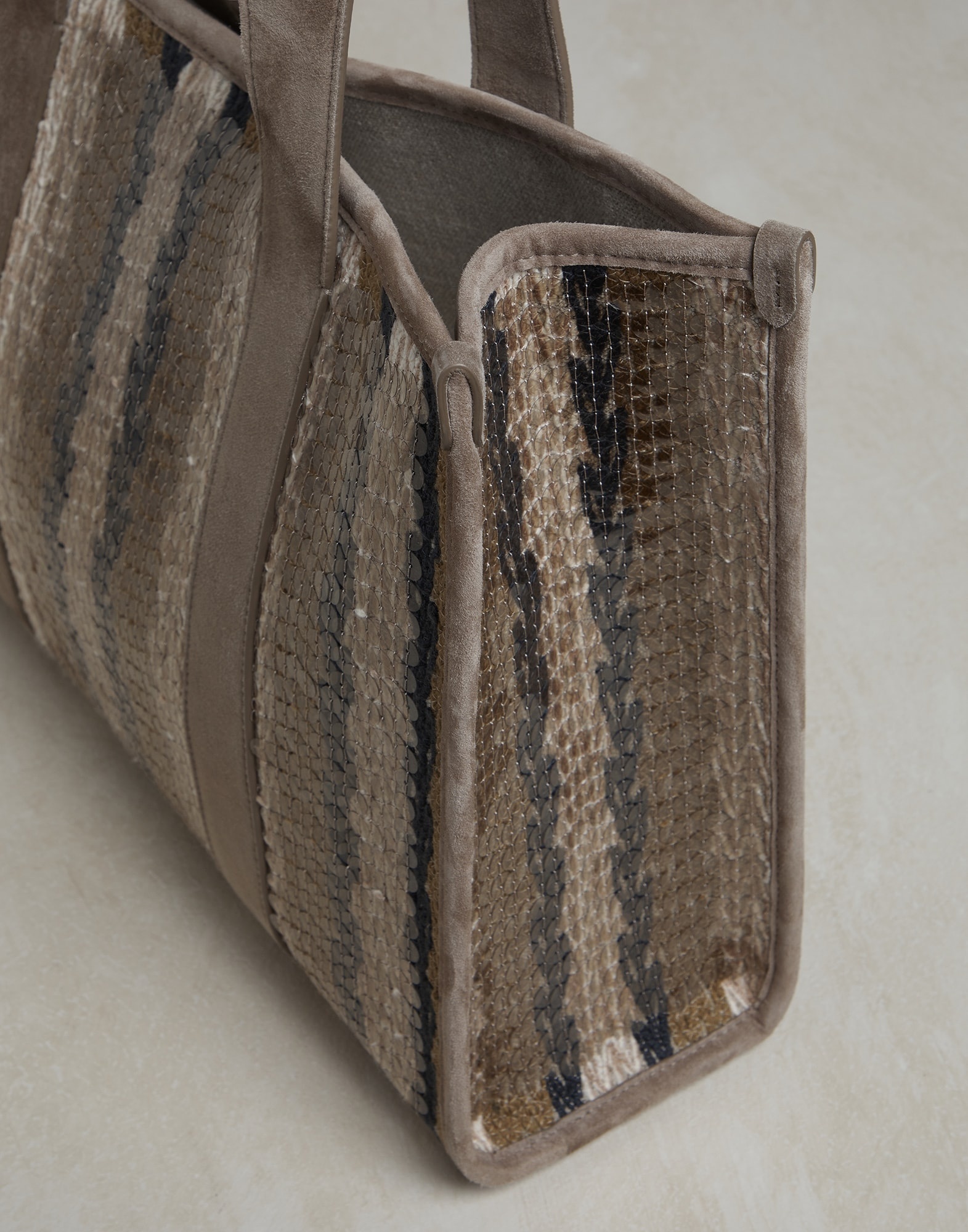 Dazzling Stripe Embroidery shopper bag in jute and cotton - 3