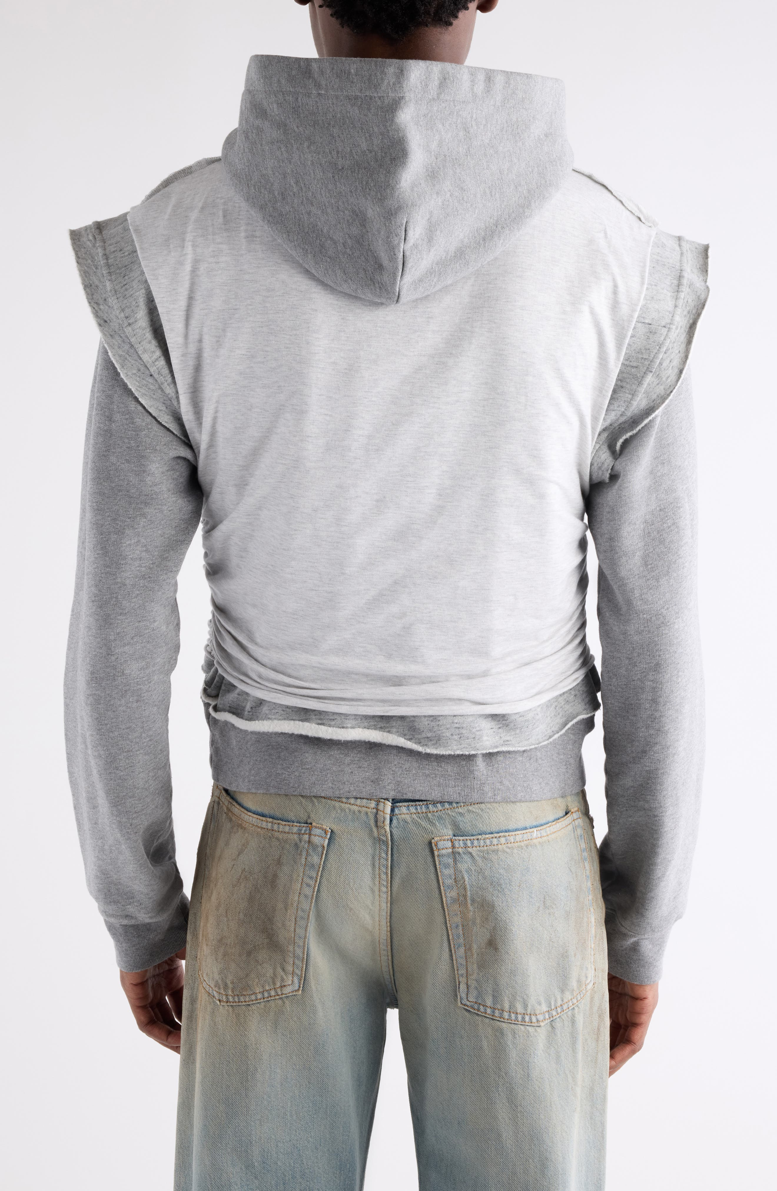 Acne Studios Frederico Stencil Logo Layered Hooded Sweatshirt in Grey Melange at Nordstrom - 3