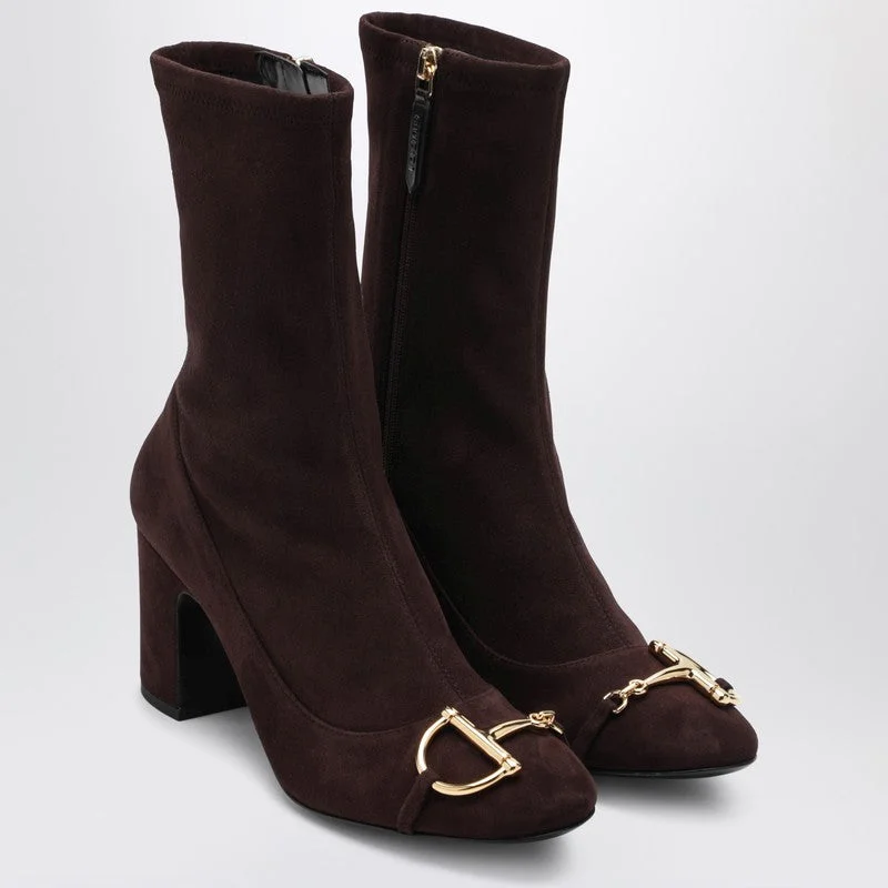 Gucci Brown Suede Ankle Boot With Half Bit Women - 1