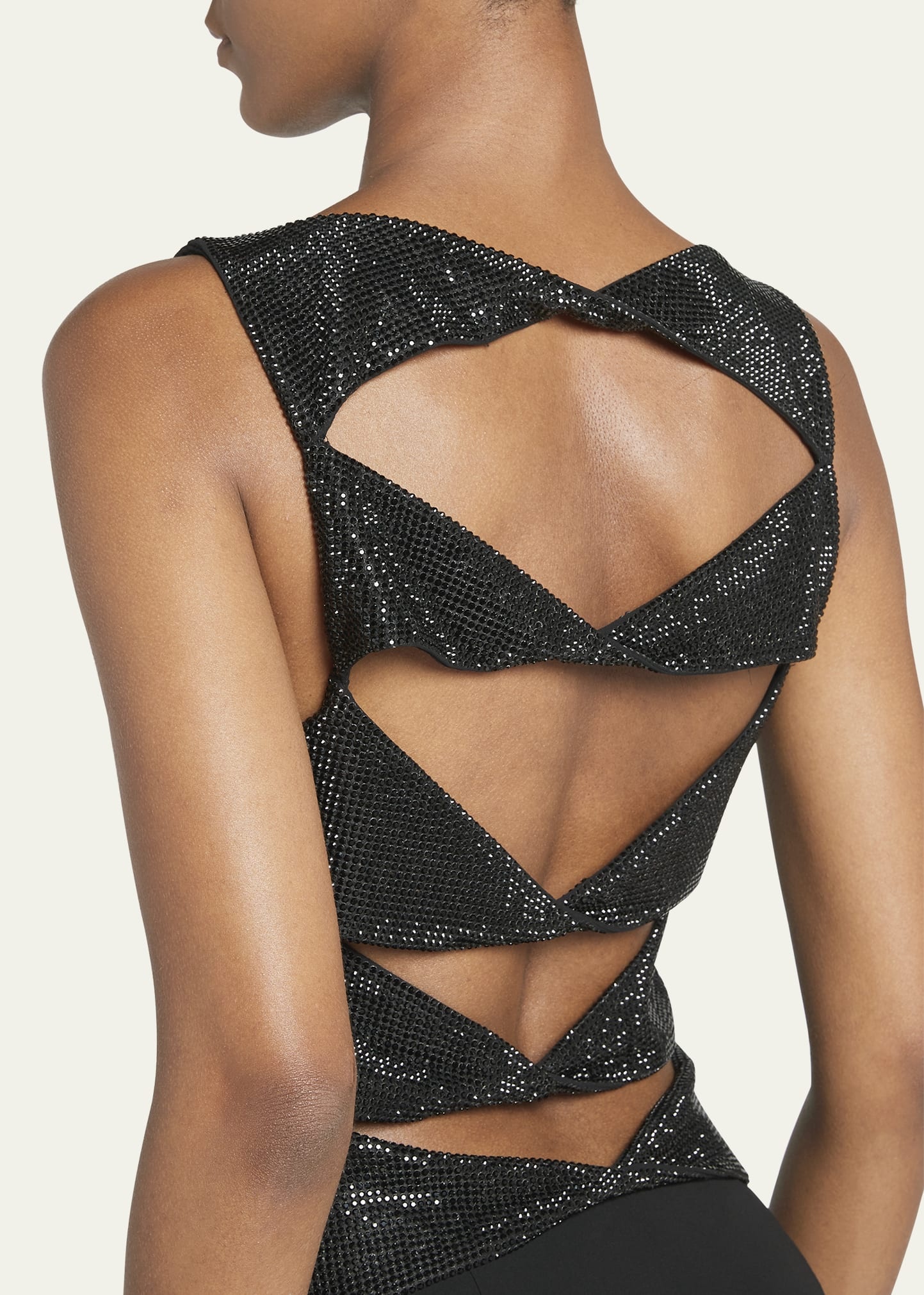 Crystal Back Cutout Trumpet Silk Gown - 5