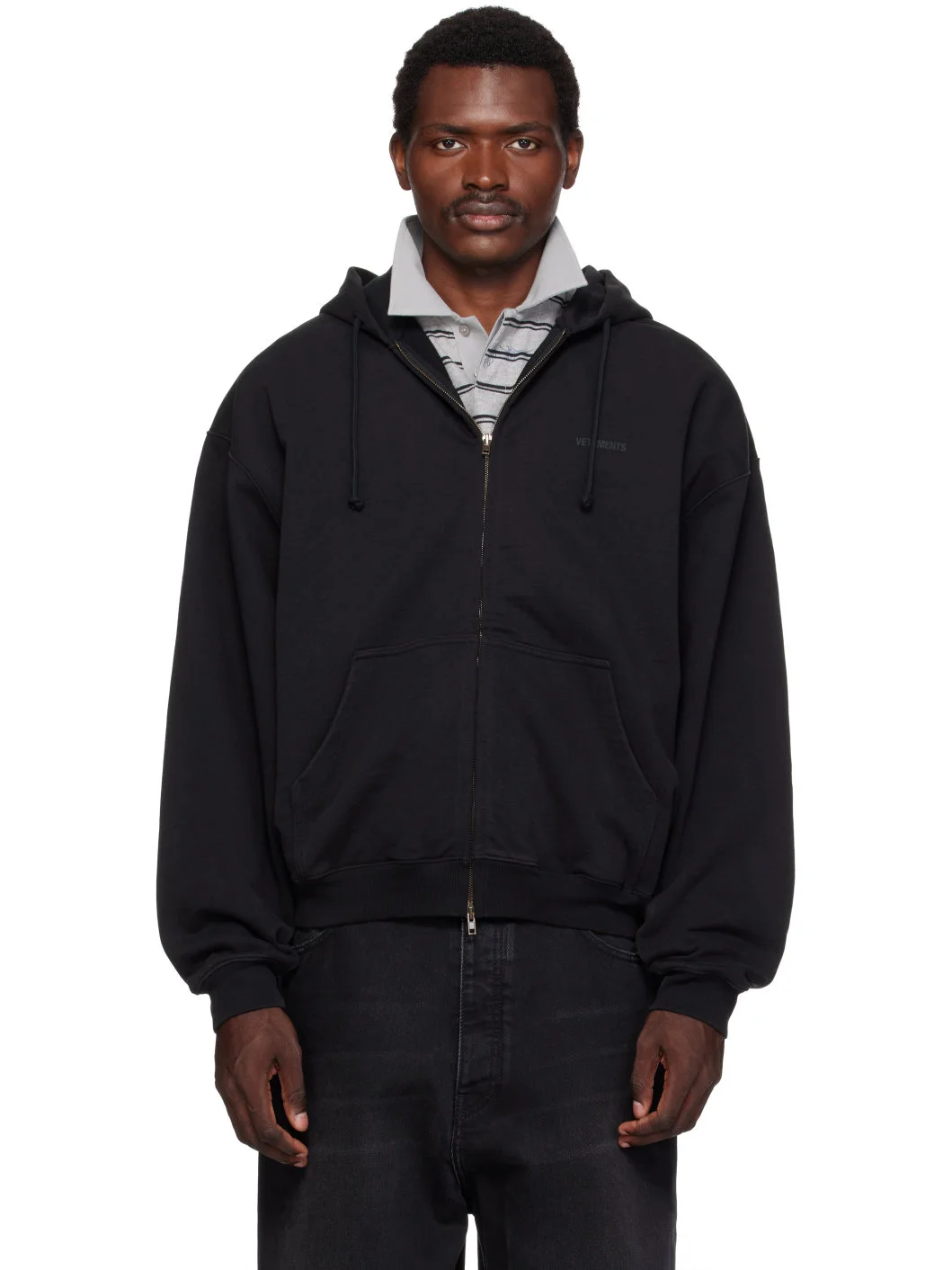 Black Classic Logo Zip-Up Hoodie - 1