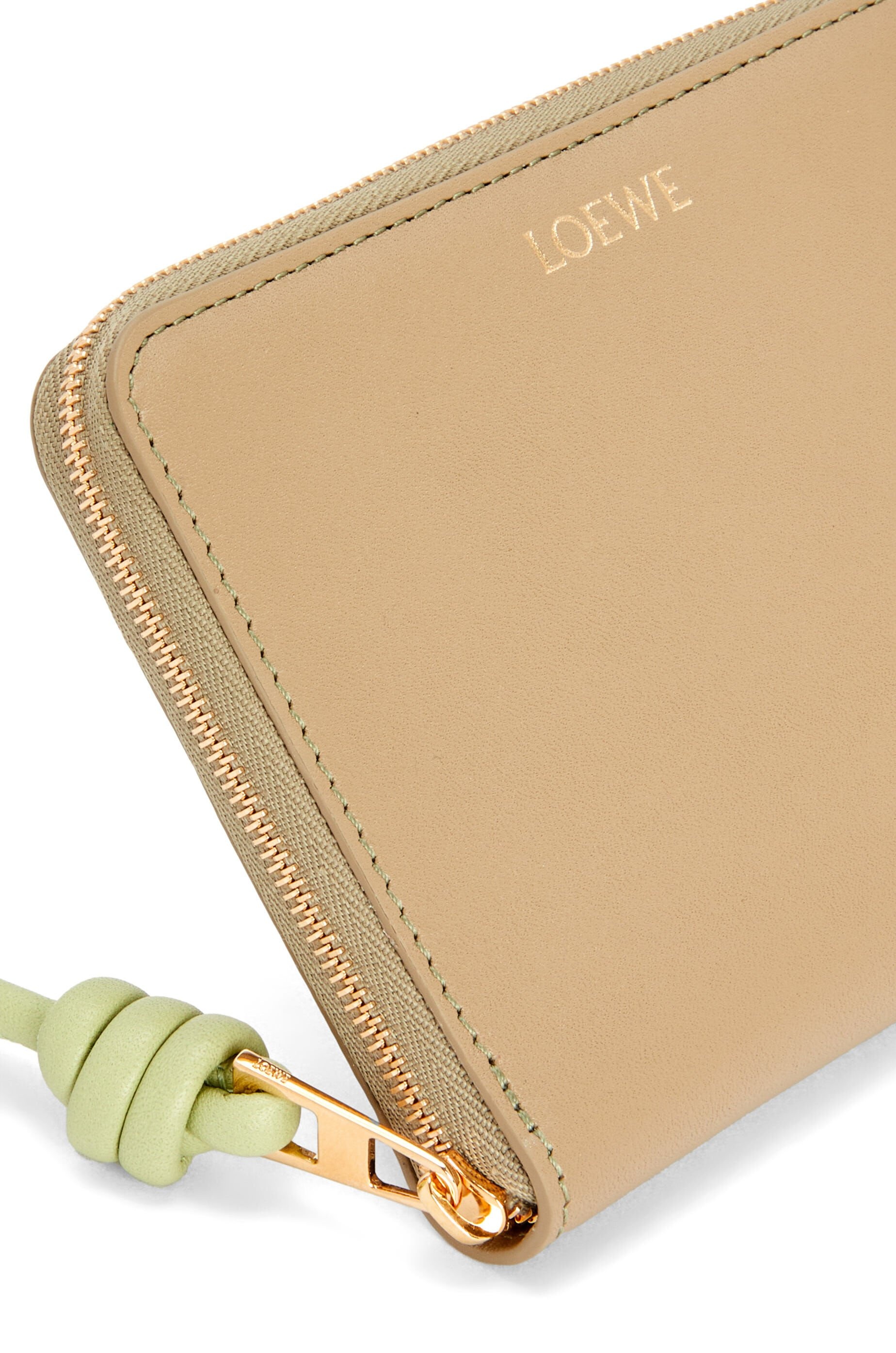 LOEWE Knot Compact Zip Wallet in Shiny Nappa Calfskin Clay Green/Lime Green