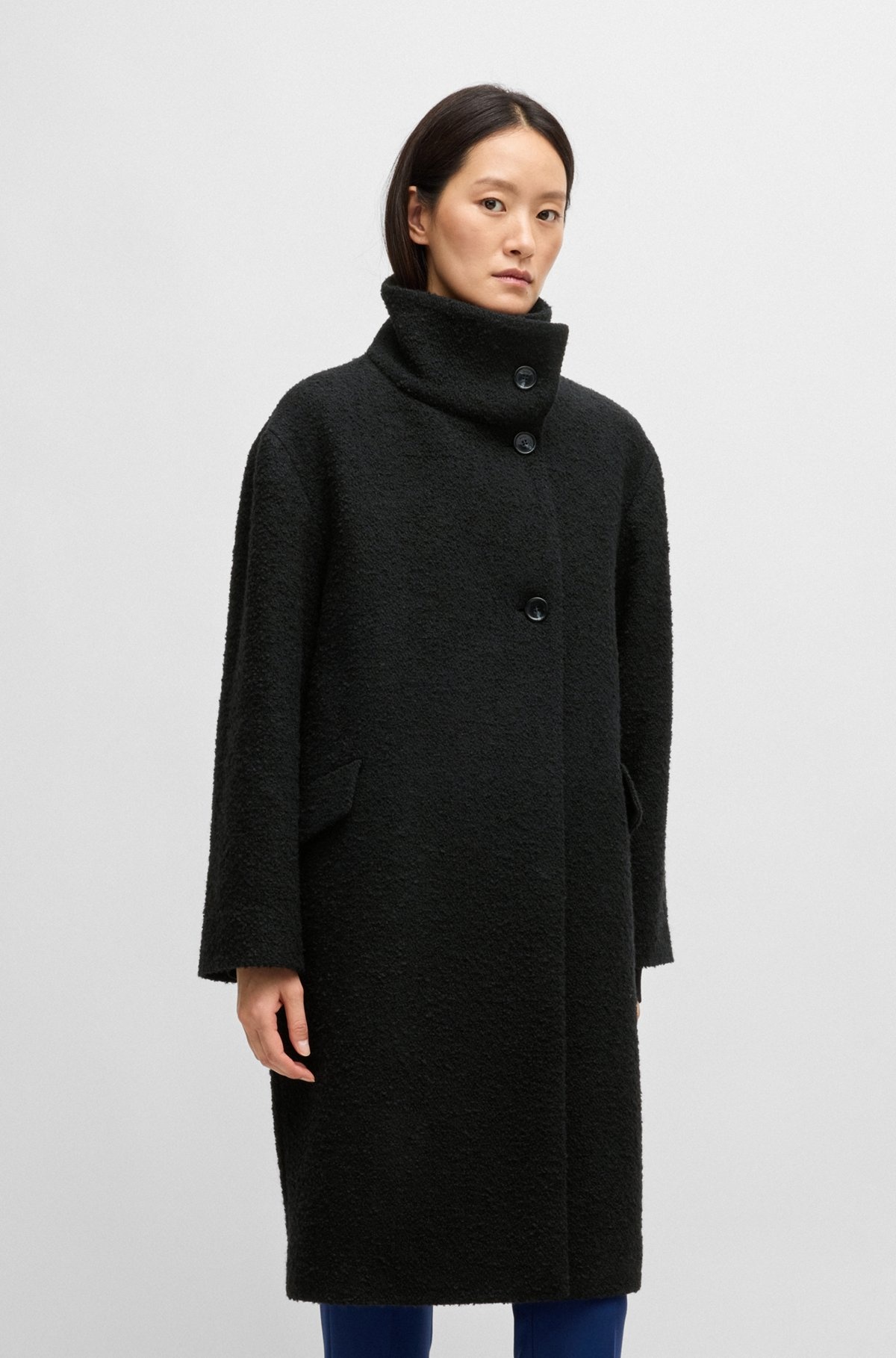 FUNNEL-NECK COAT IN PATTERNED MELANGE FABRIC - 2
