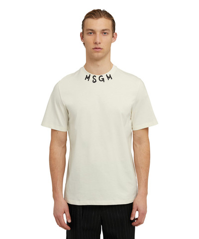 MSGM Cotton crewneck t-shirt wth  MSGM brushstroke logo positioned at the neck outlook
