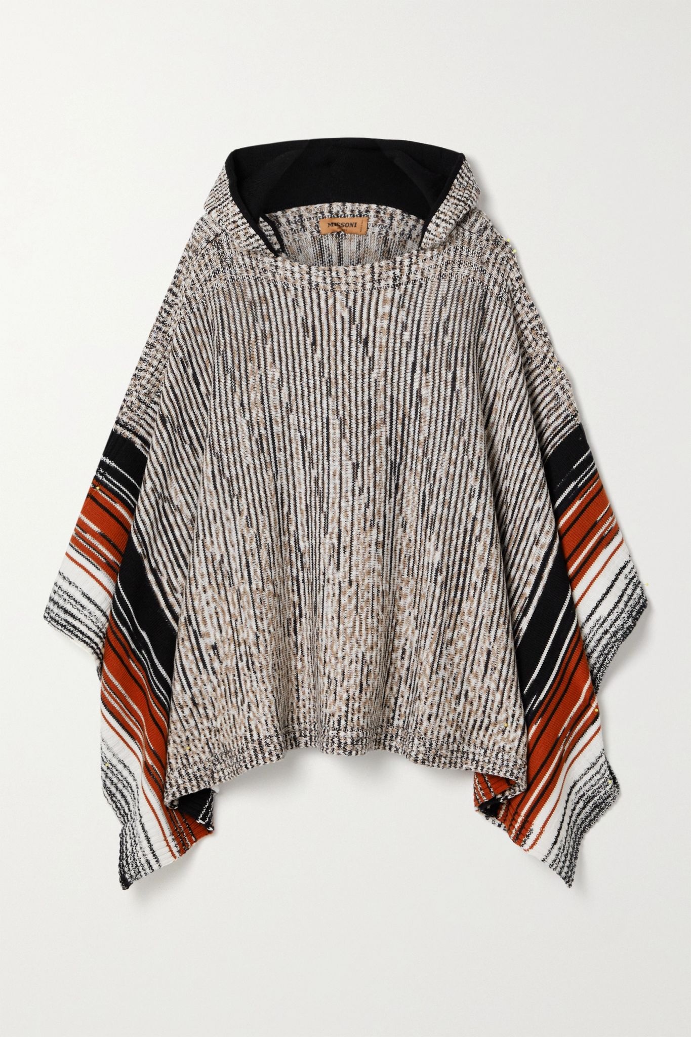 Hooded striped space-dyed wool poncho - 1