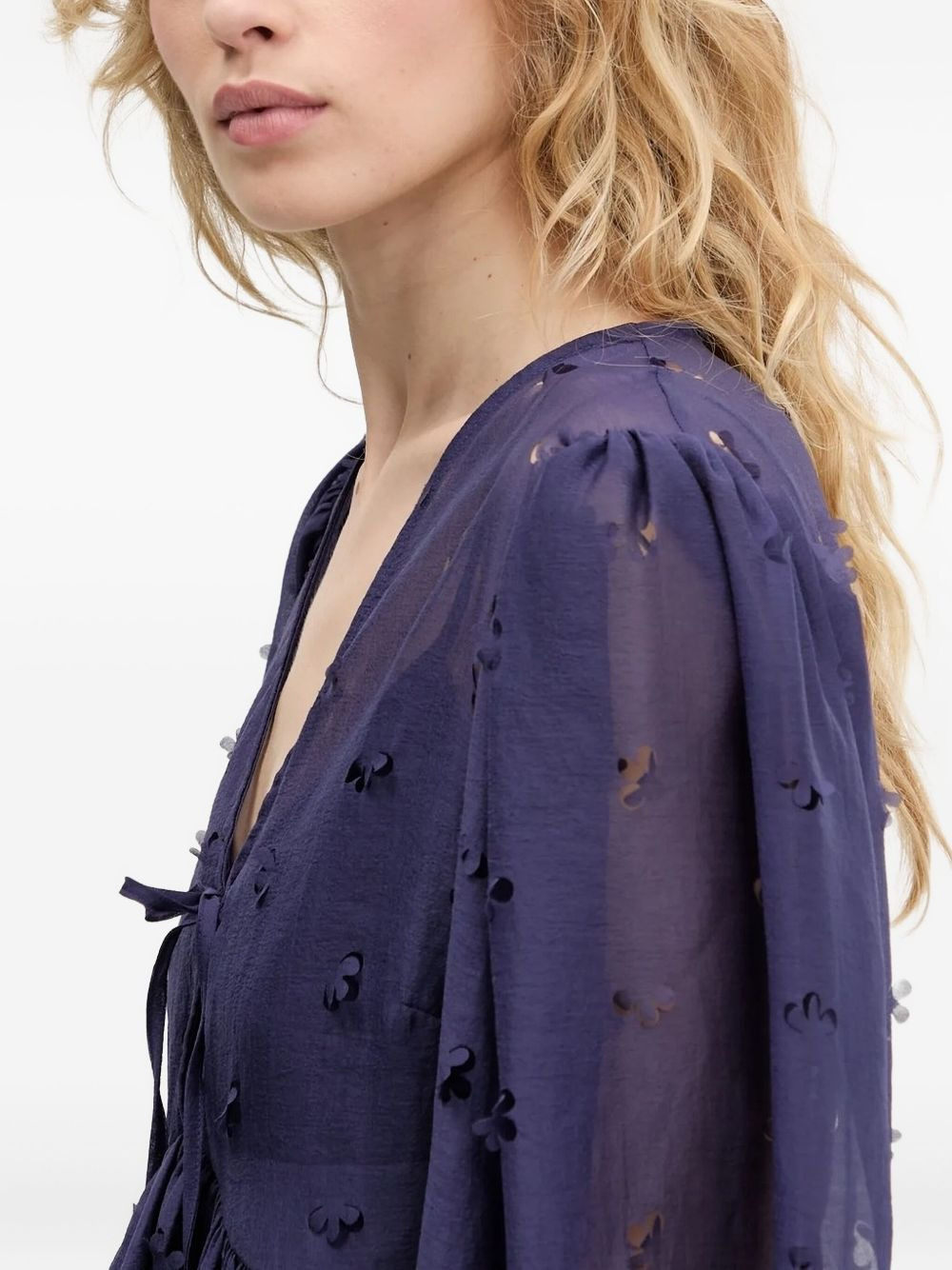 floral-embellished tie-neck blouse - 3