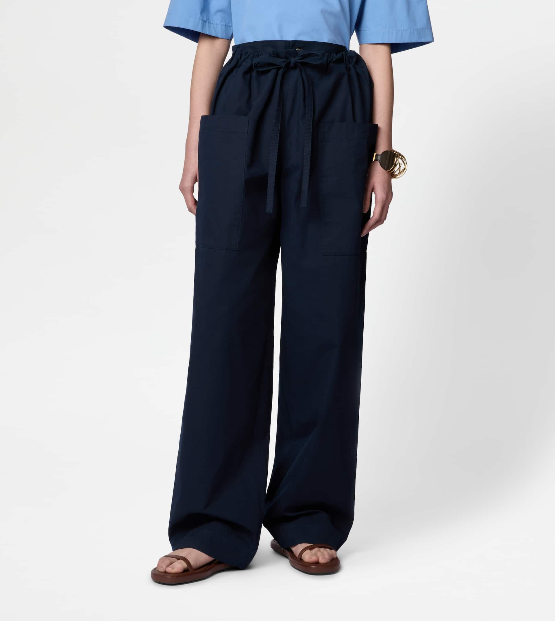 PANTS IN POPLIN WITH DRAWSTRING - BLUE - 3