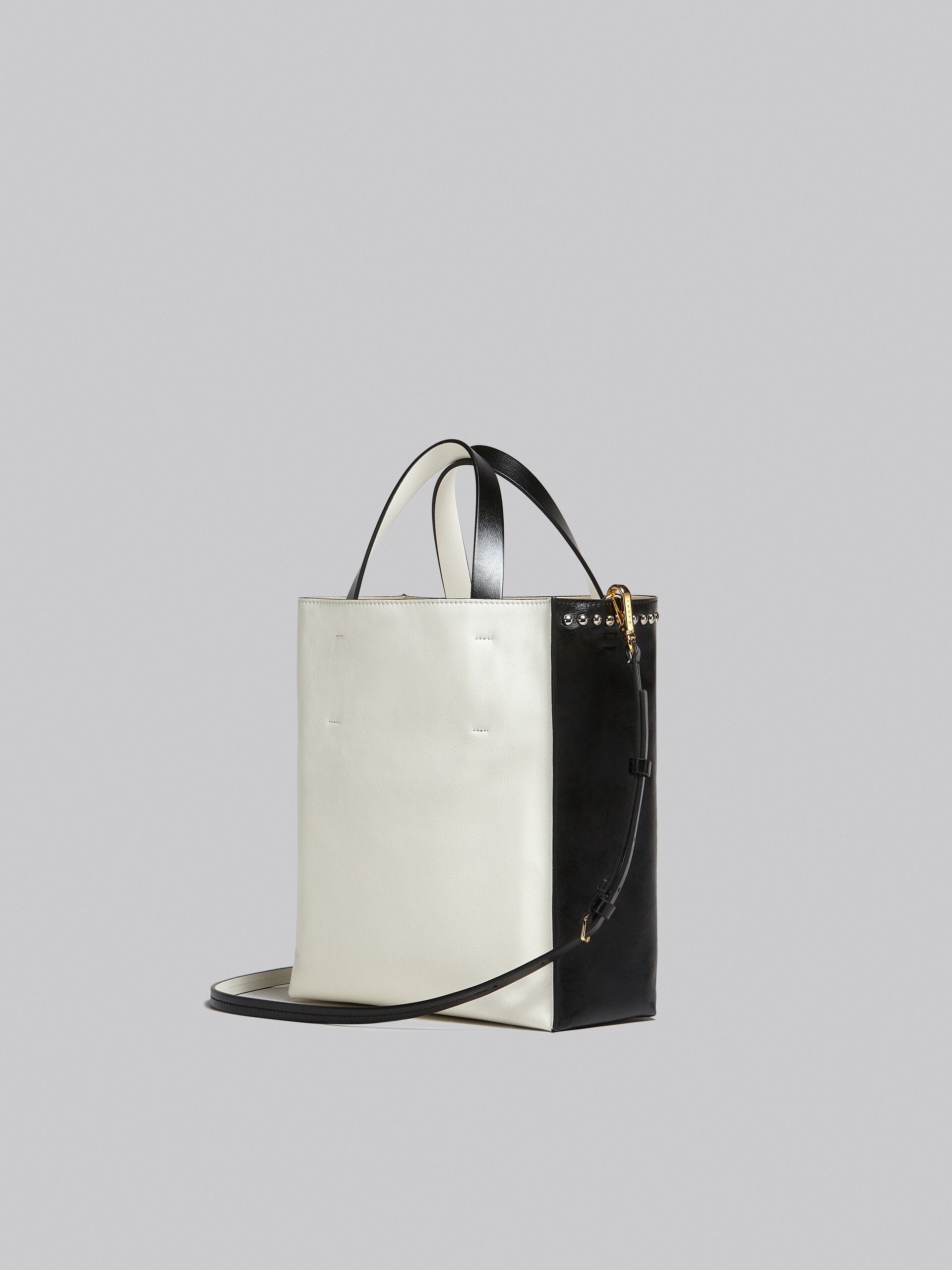 MUSEO SOFT SMALL BAG IN BLACK AND WHITE LEATHER WITH STUDS - 3