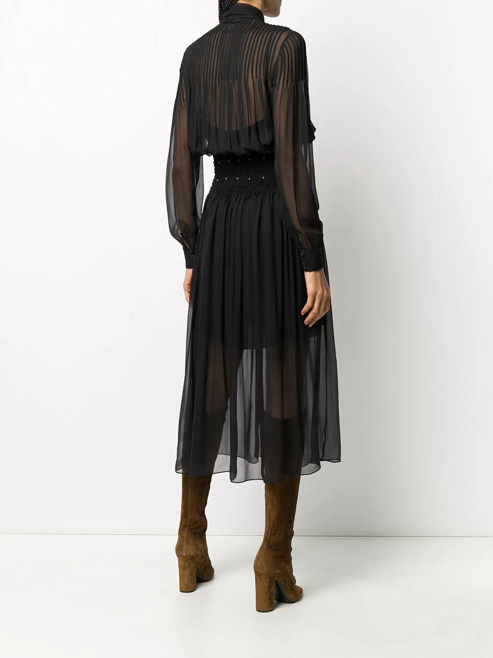 smocked waist sheer dress - 4