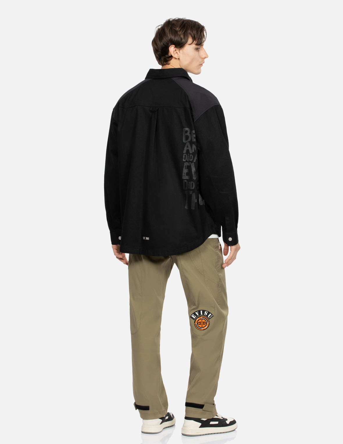 SEAGULL AND SLOGAN PRINT LOOSE FIT WORK SHIRT JACKET - 4