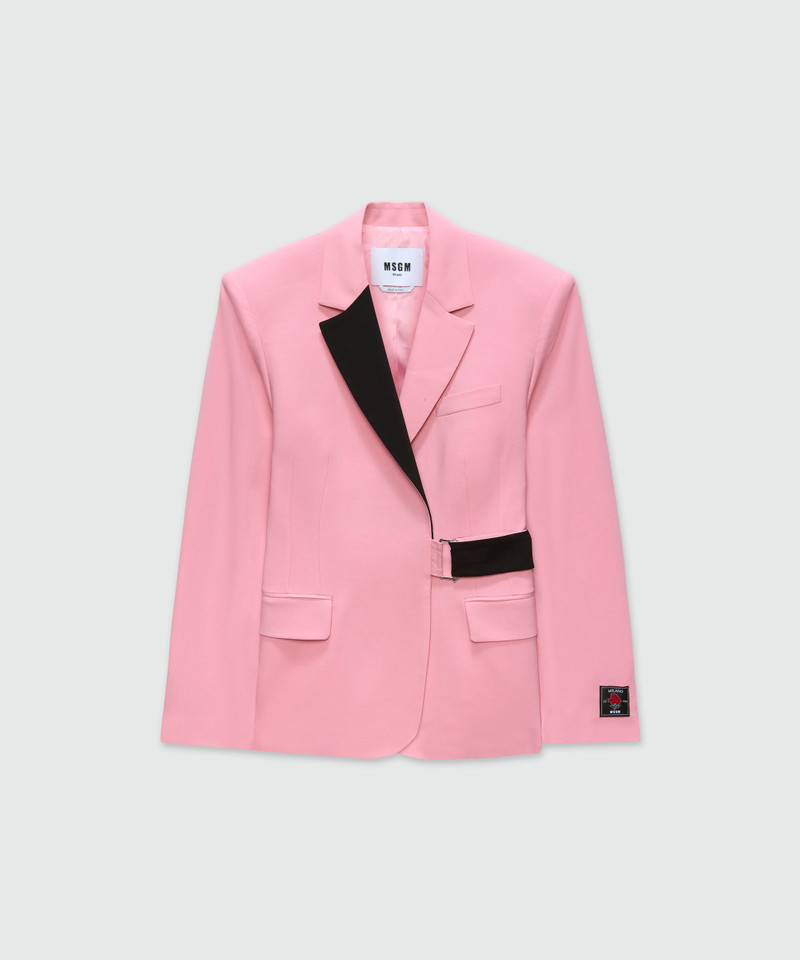 Pink single-breasted jacket in cool wool with contrasting details 1