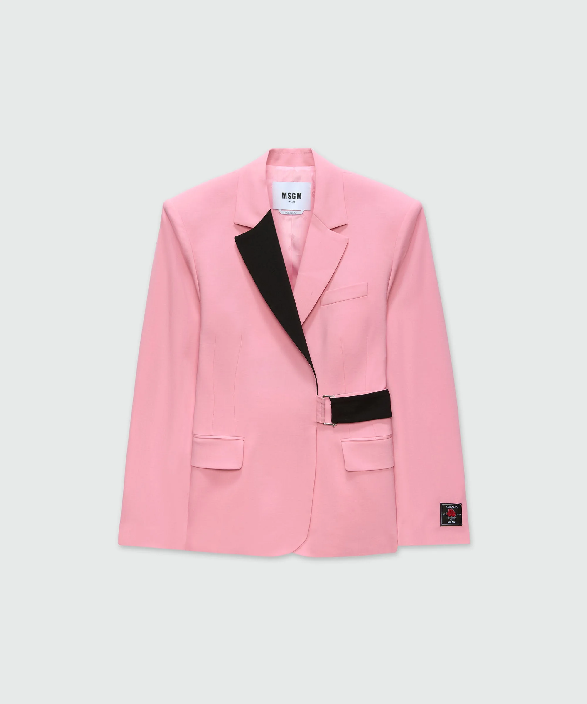 Pink single-breasted jacket in cool wool with contrasting details - 1