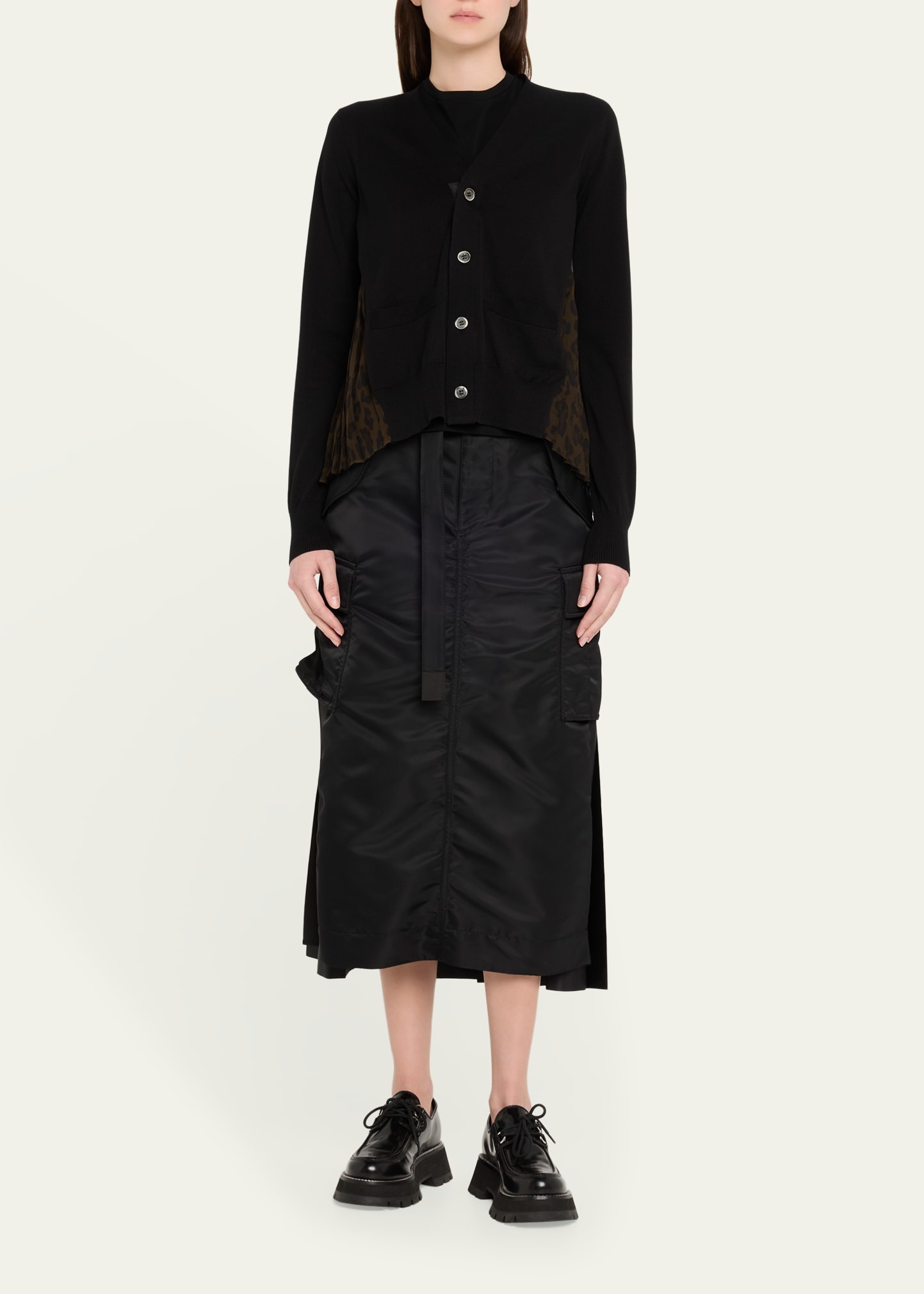Nylon-Twill Pleated Back Midi Skirt - 2