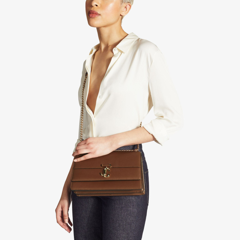 JIMMY CHOO Varenne Shoulder
Dark Tan Fine Shiny Calf Leather Shoulder Bag with Light Gold JC Emblem outlook