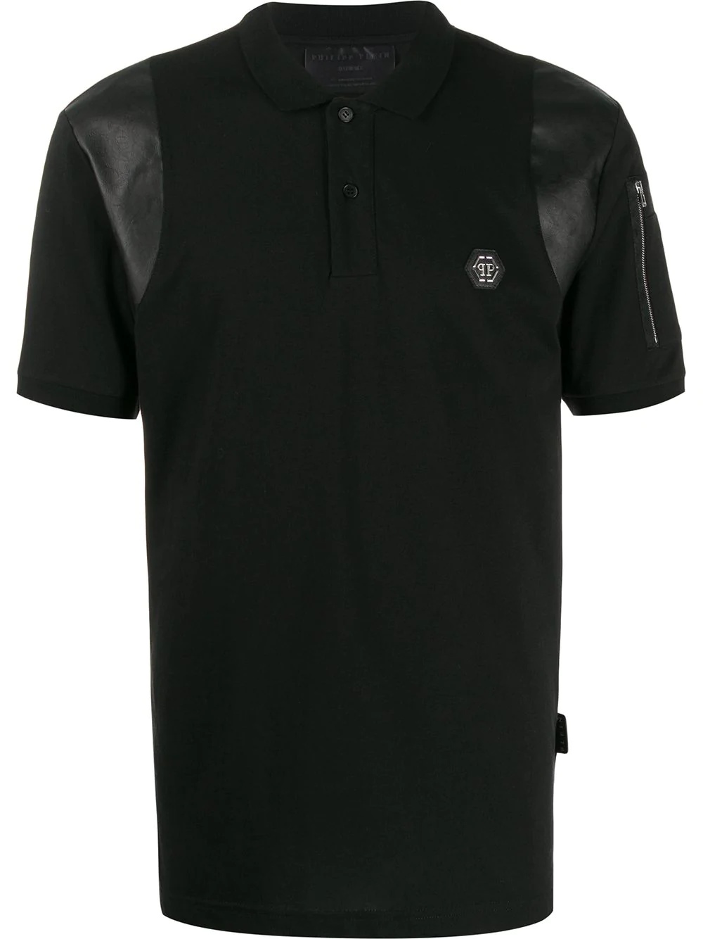 faux leather panel polo shirt - 1