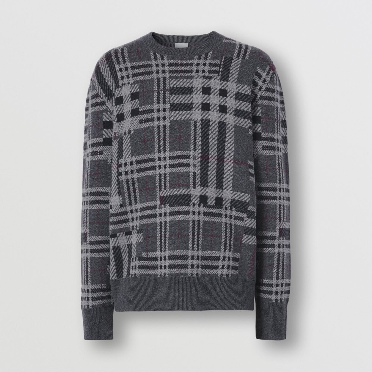 Contrast Check Cashmere Jacquard Sweater - 1