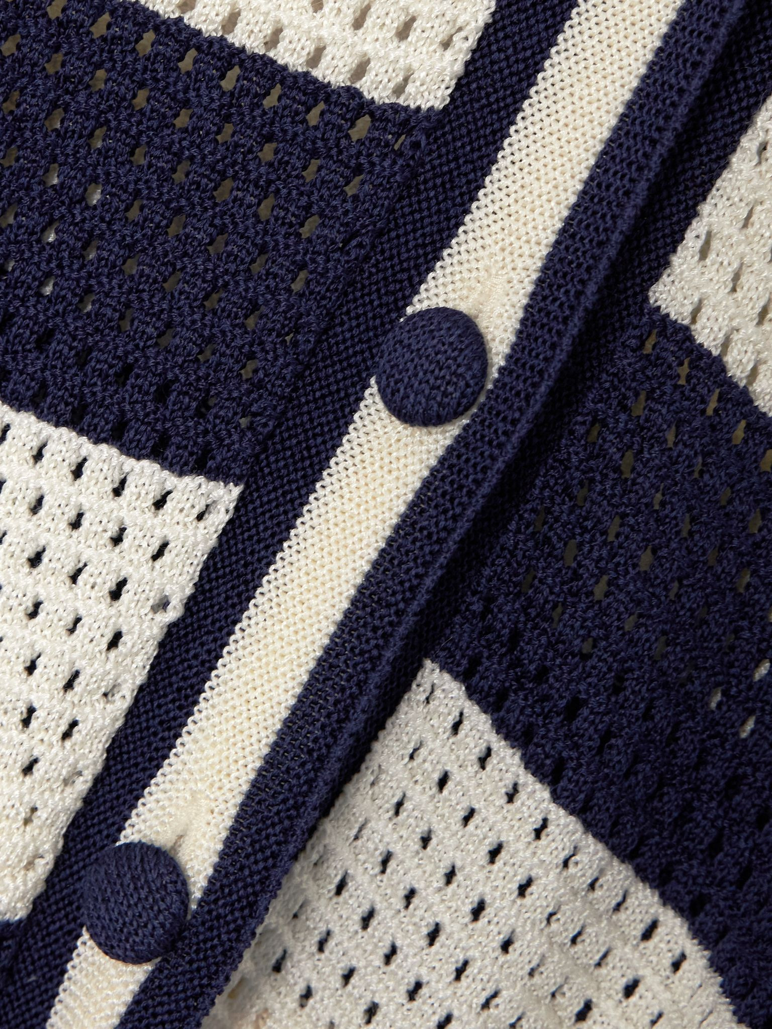 Bayadere Mouette striped open-knit cotton-blend polo shirt Blue - 4