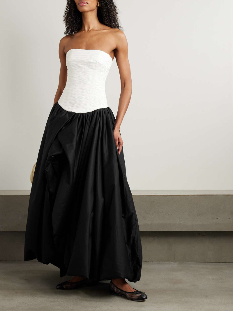 Aje. Violette strapless ruched cotton-poplin gown Black outlook