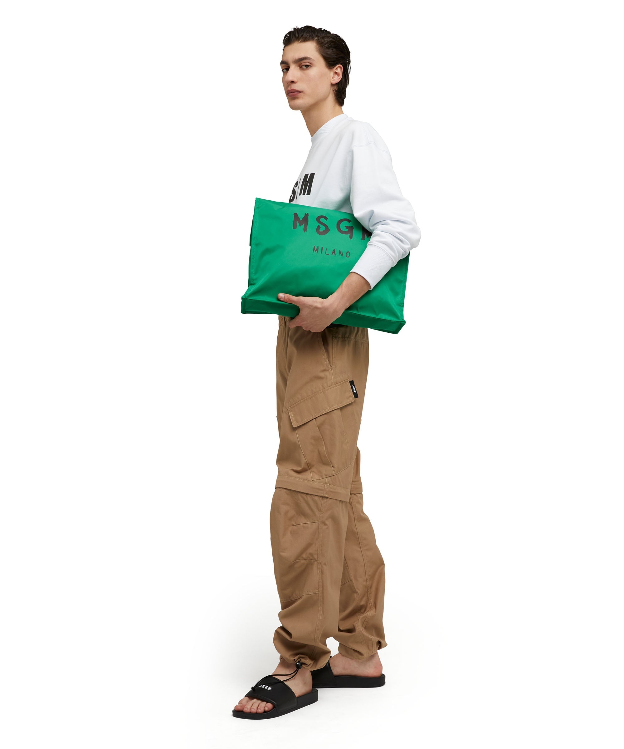 Solid color cotton cargo pants - 5