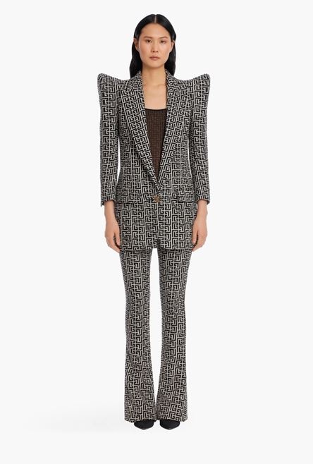 Long  bicolor jacquard one-button blazer with Balmain monogram - 4