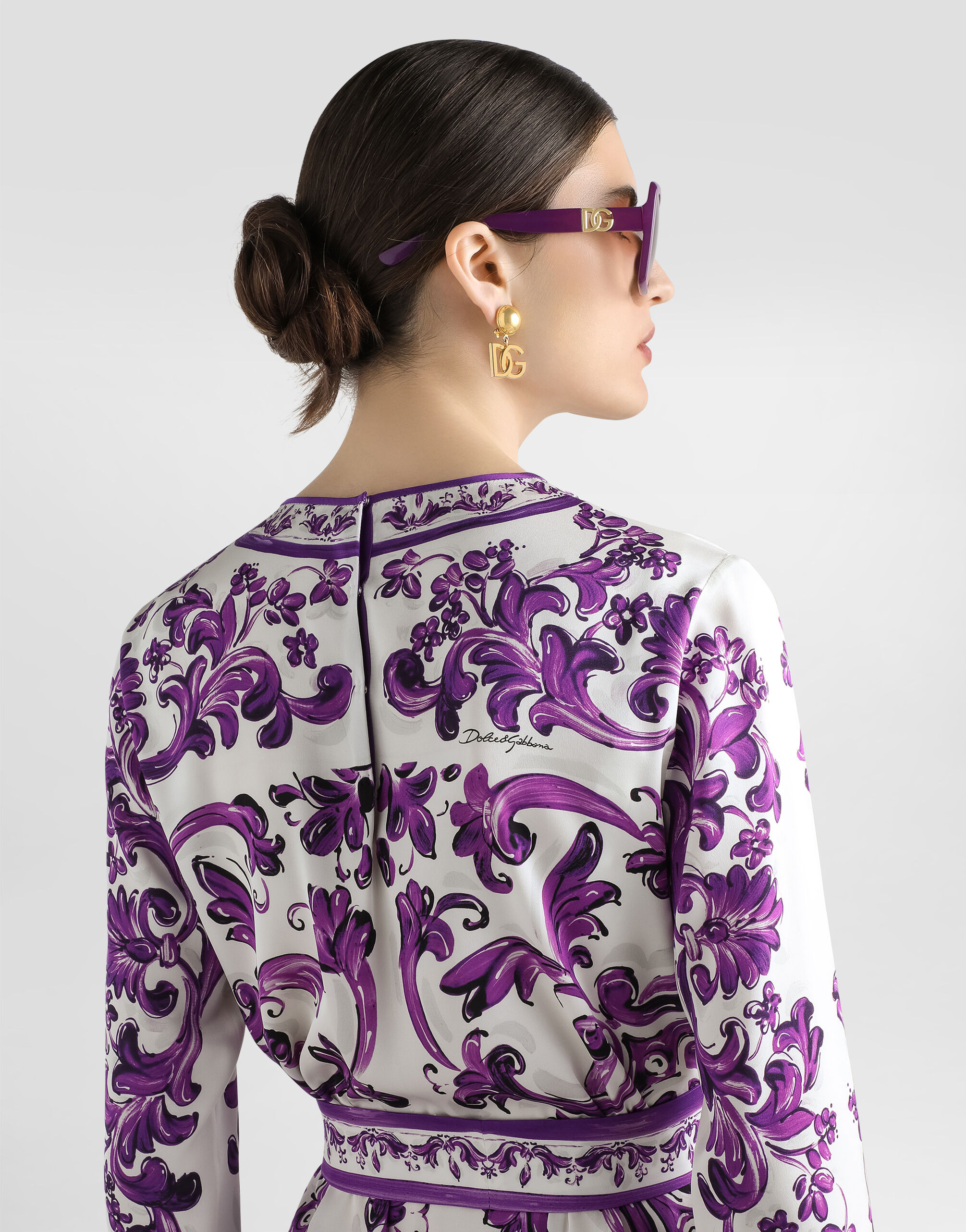 Majolica-print charmeuse dress - 5