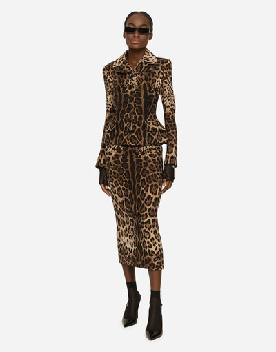 Dolce & Gabbana Leopard-print double crepe calf-length skirt outlook