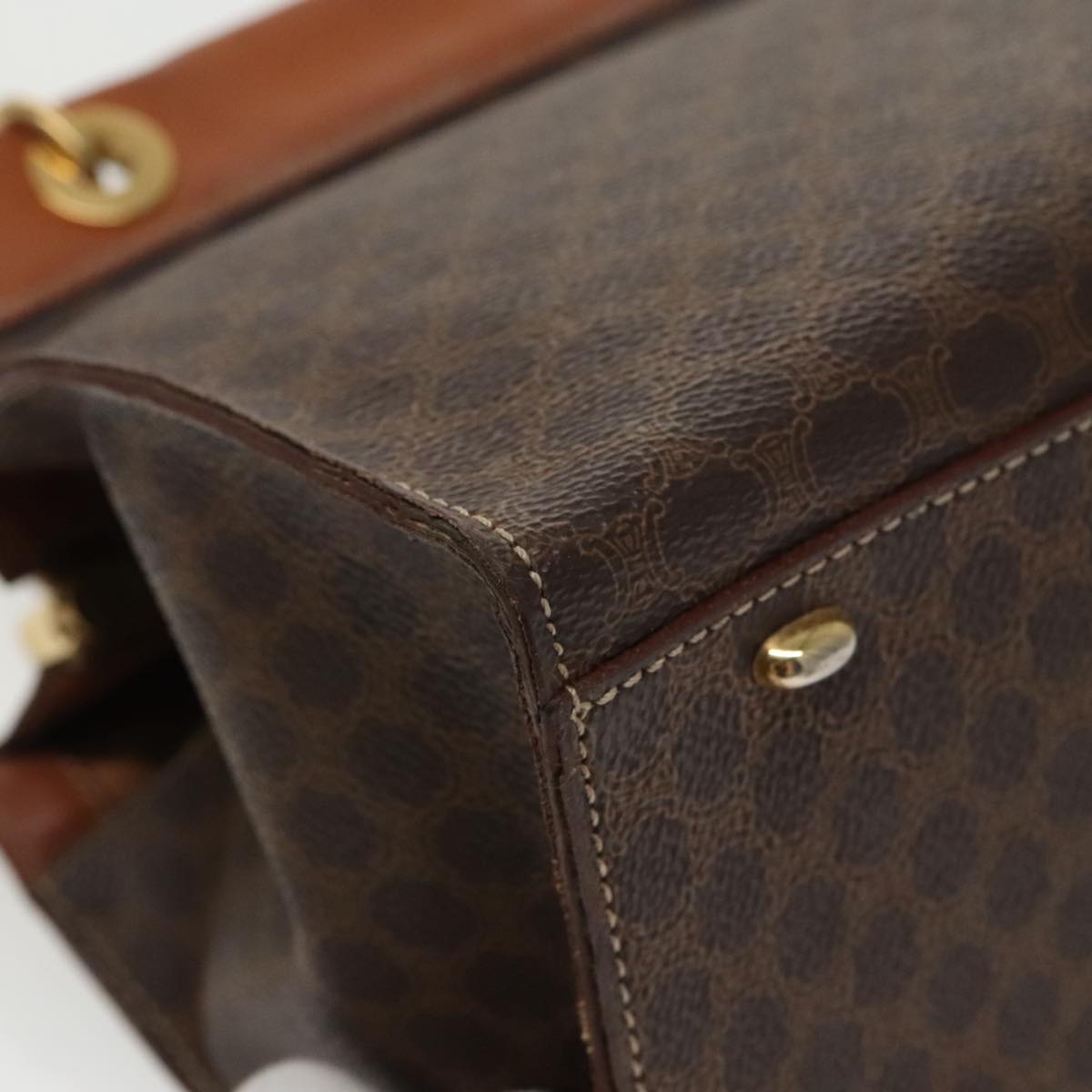 CELINE Macadam Canvas Hand Bag Pvc Leather Brown Gold - 11
