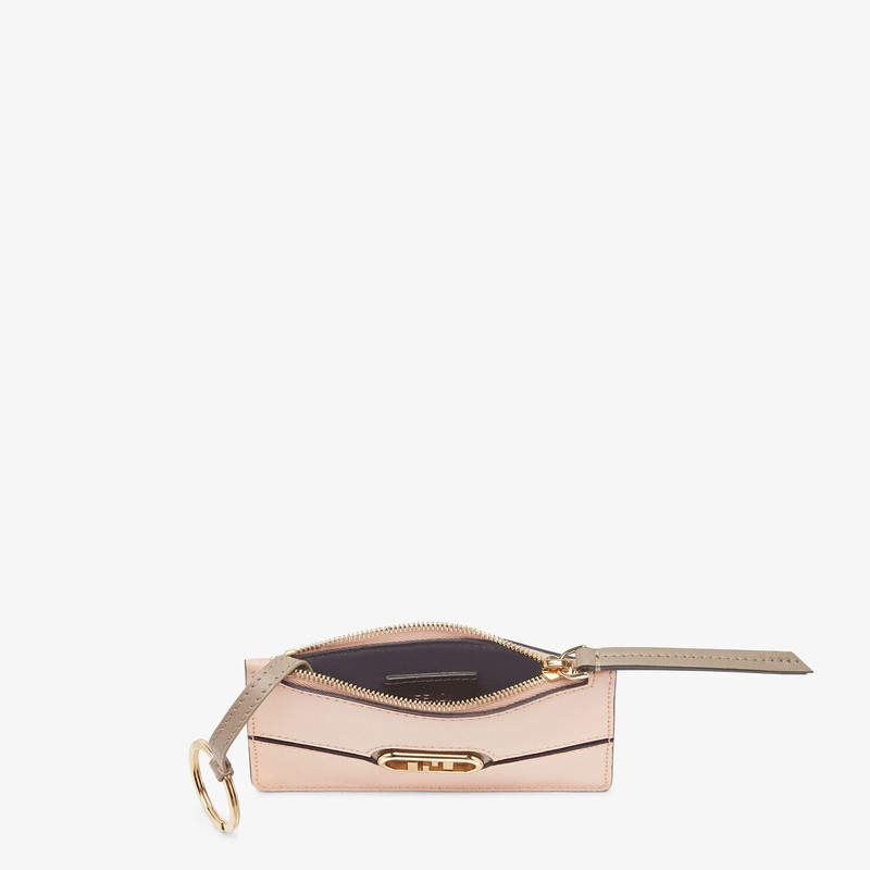 FENDI Fendi O’Lock card holder with three card slots and zipper pocket on the back. Made of pink leather.  outlook