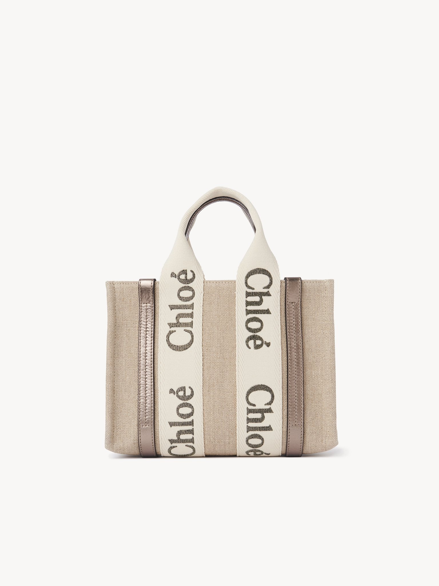 SMALL WOODY TOTE BAG IN LINEN & LEATHER - 4