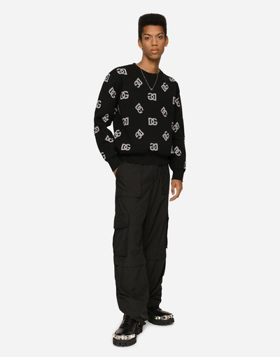 Dolce & Gabbana Round-neck technical jacquard sweater with DG detailing outlook