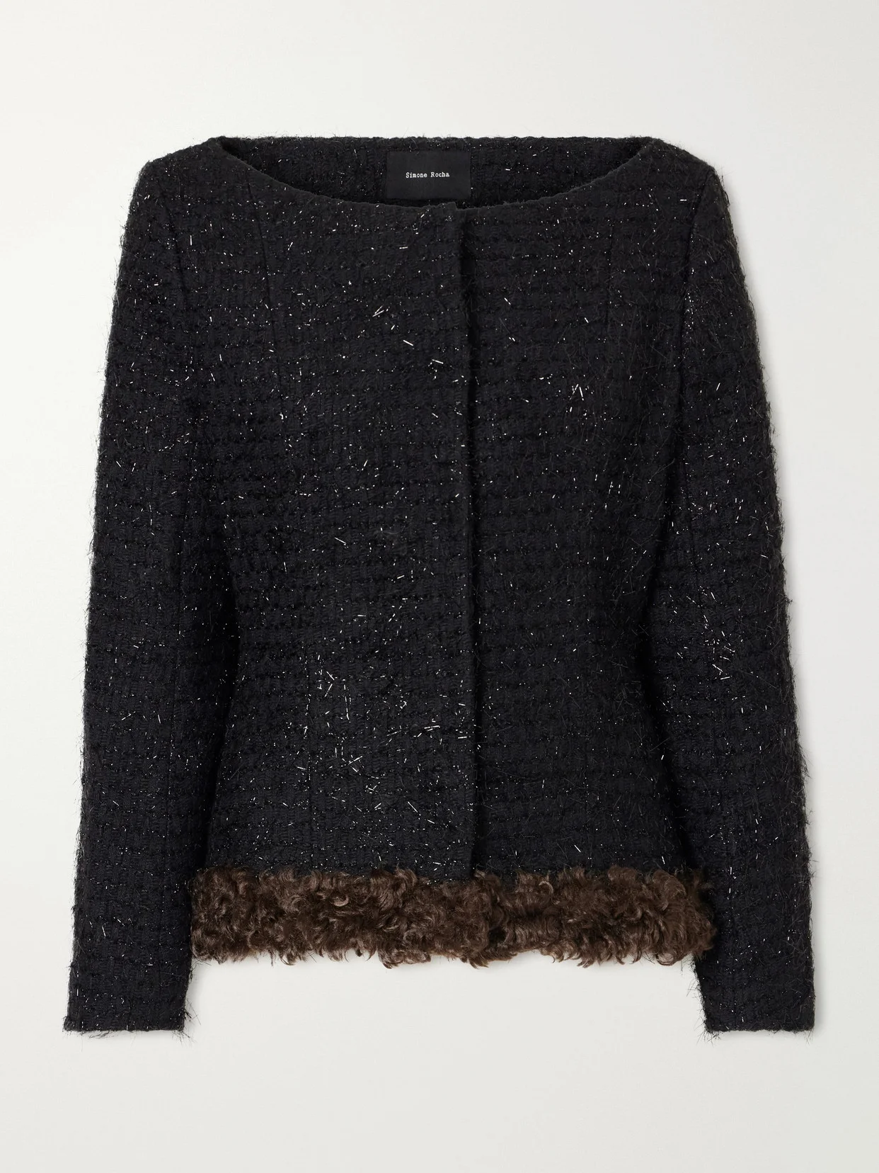 Plush-trimmed Metallic Tweed Jacket - 1