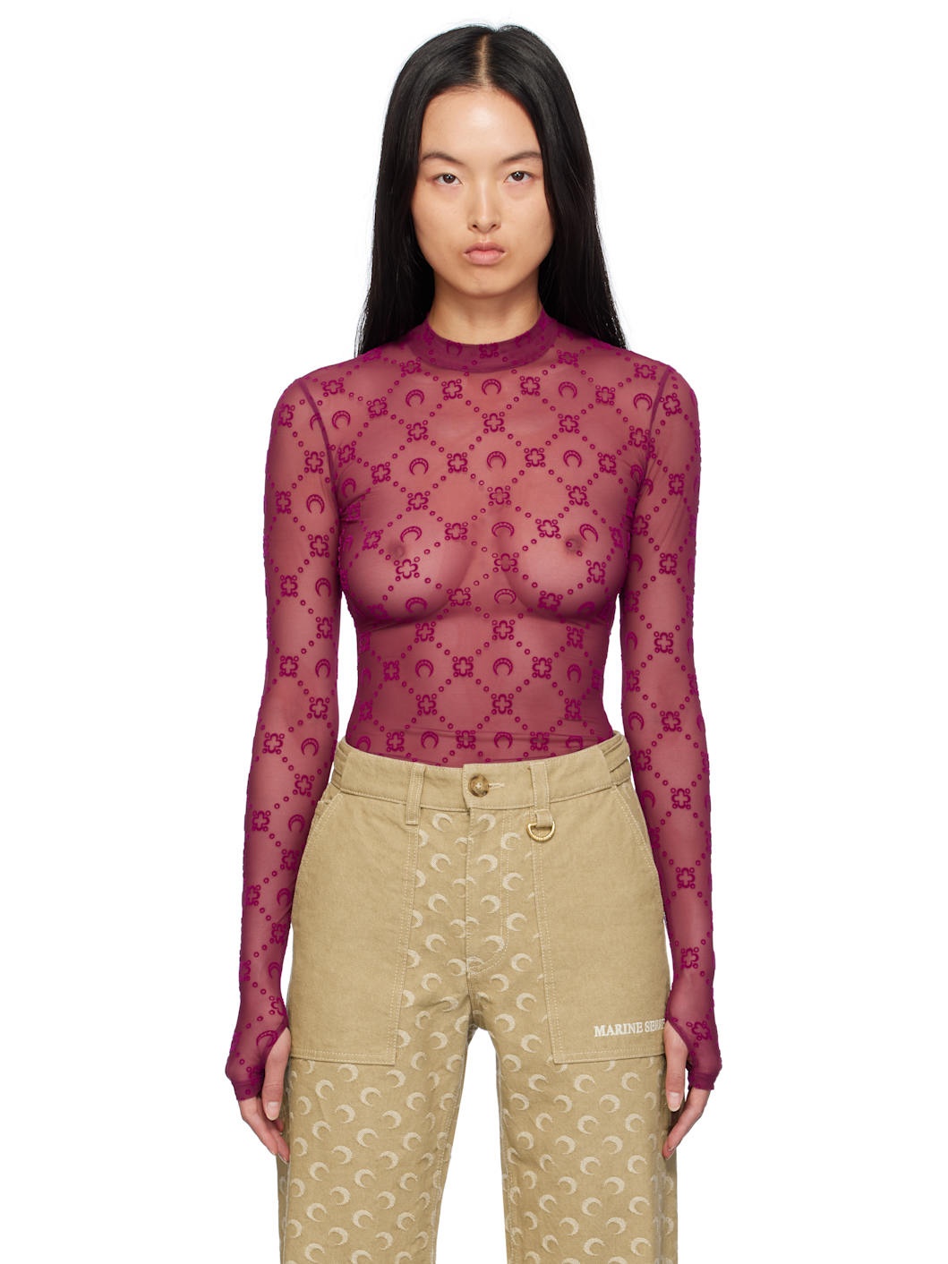 Purple Moonogram Mesh Flock Second Skin Top - 1