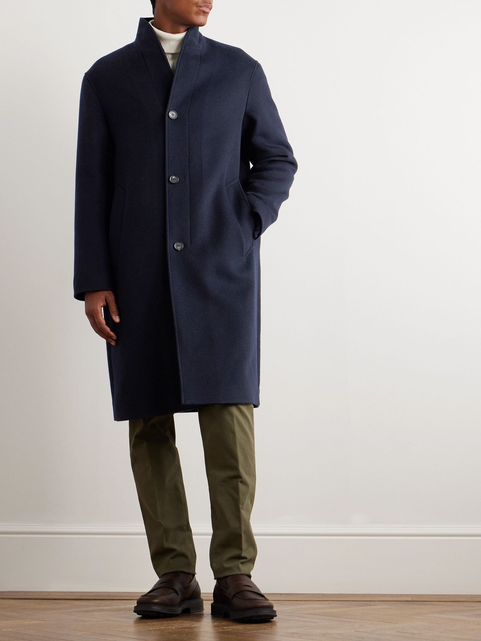 Daito Shawl-Collar Double-Faced Cashmere Coat Navy - 2