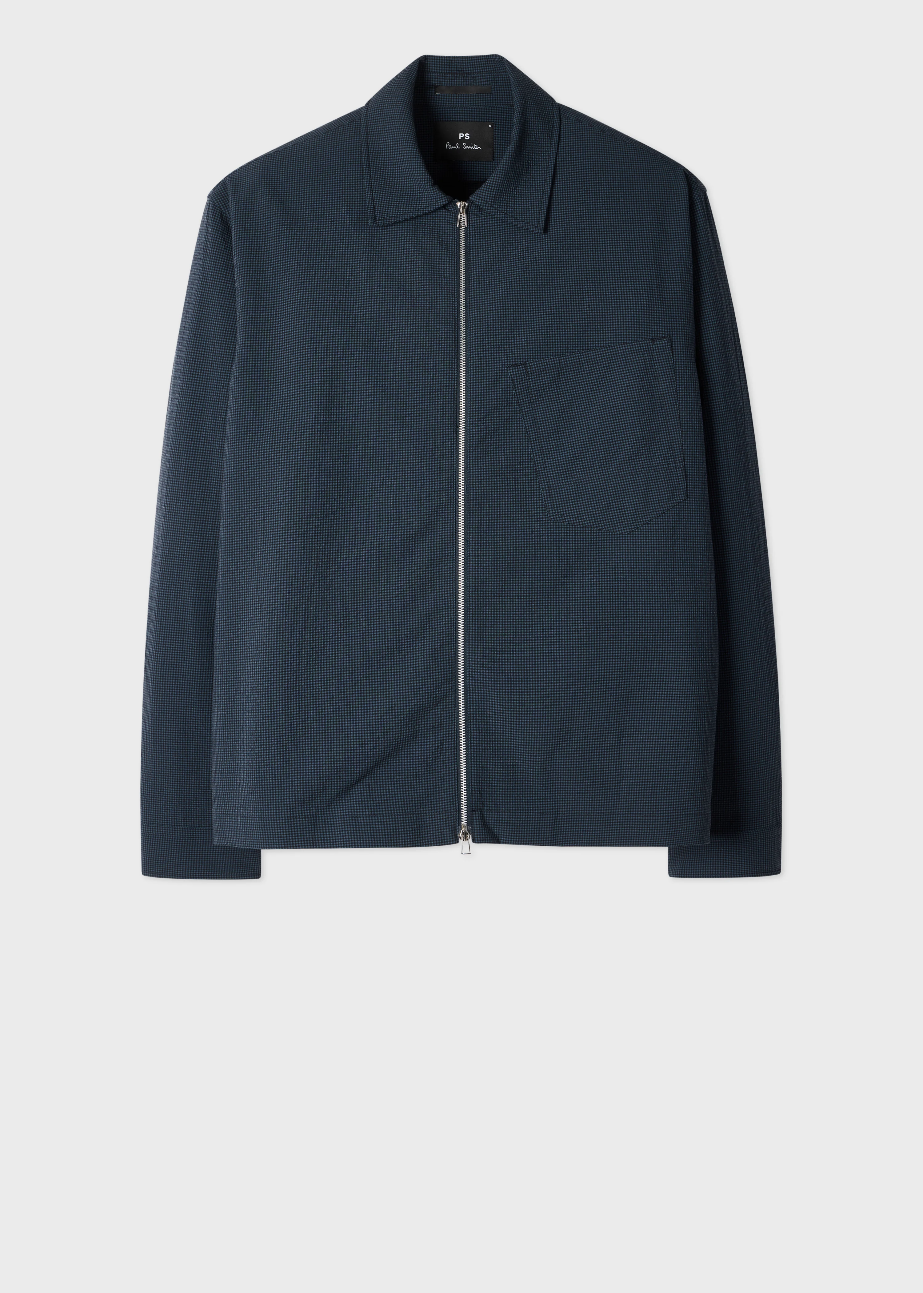 Blue Seersucker Check Zip Shirt Jacket - 1