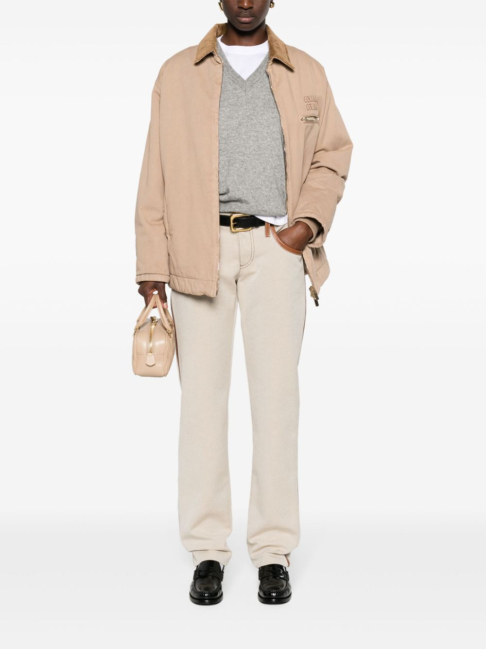 leather-trim canvas trousers - 2