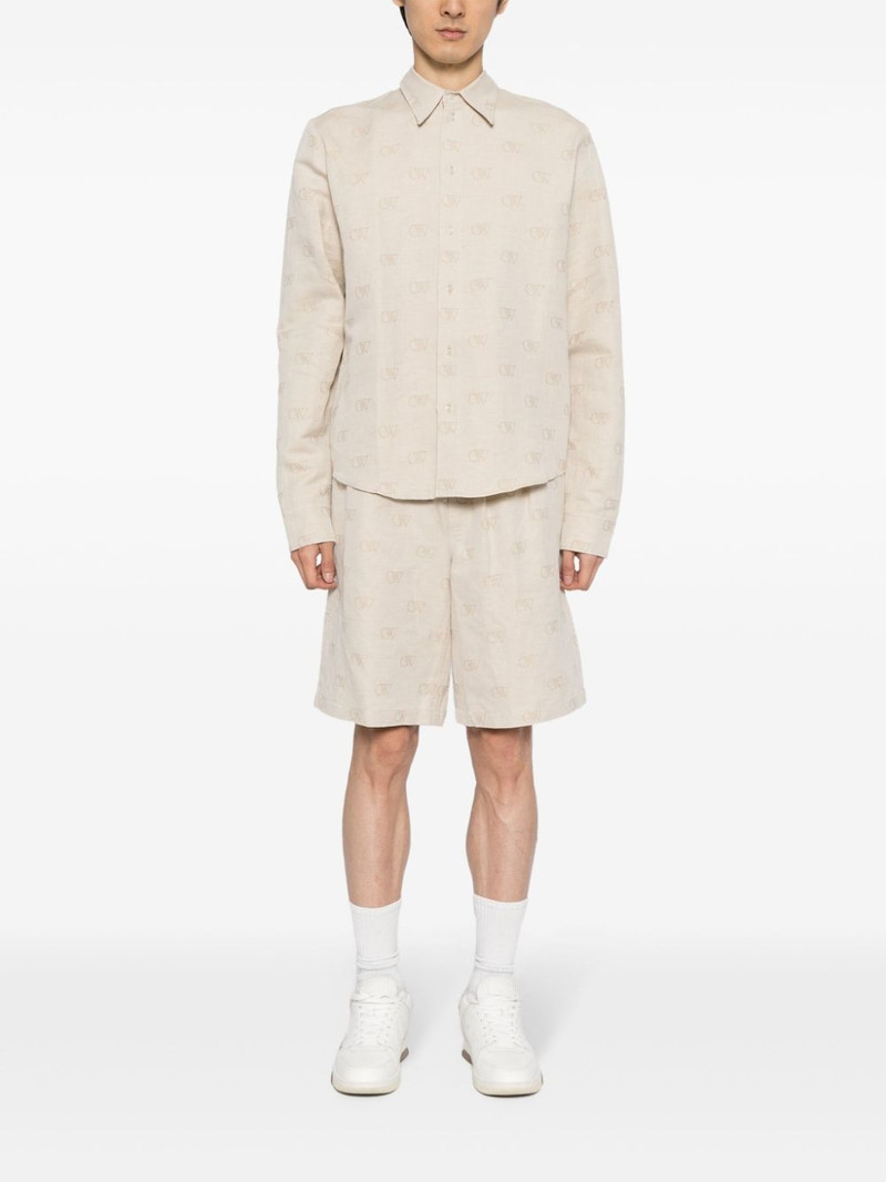 Off-White logo-jacquard cotton-linen shirt outlook