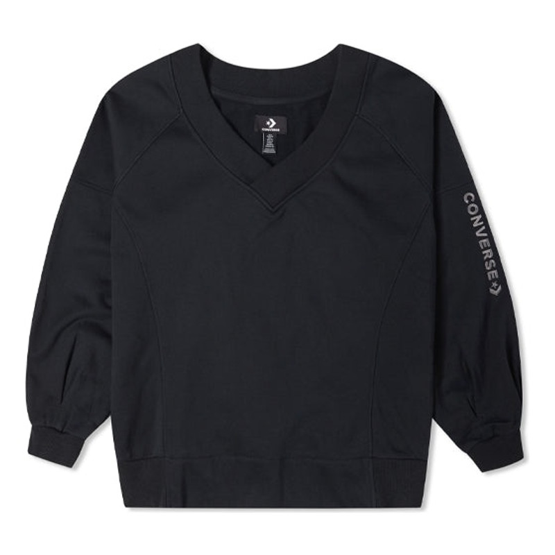 (WMNS) Converse Solid Color Loose Knit V neck Hoodie Black 10022959-A01 - 1