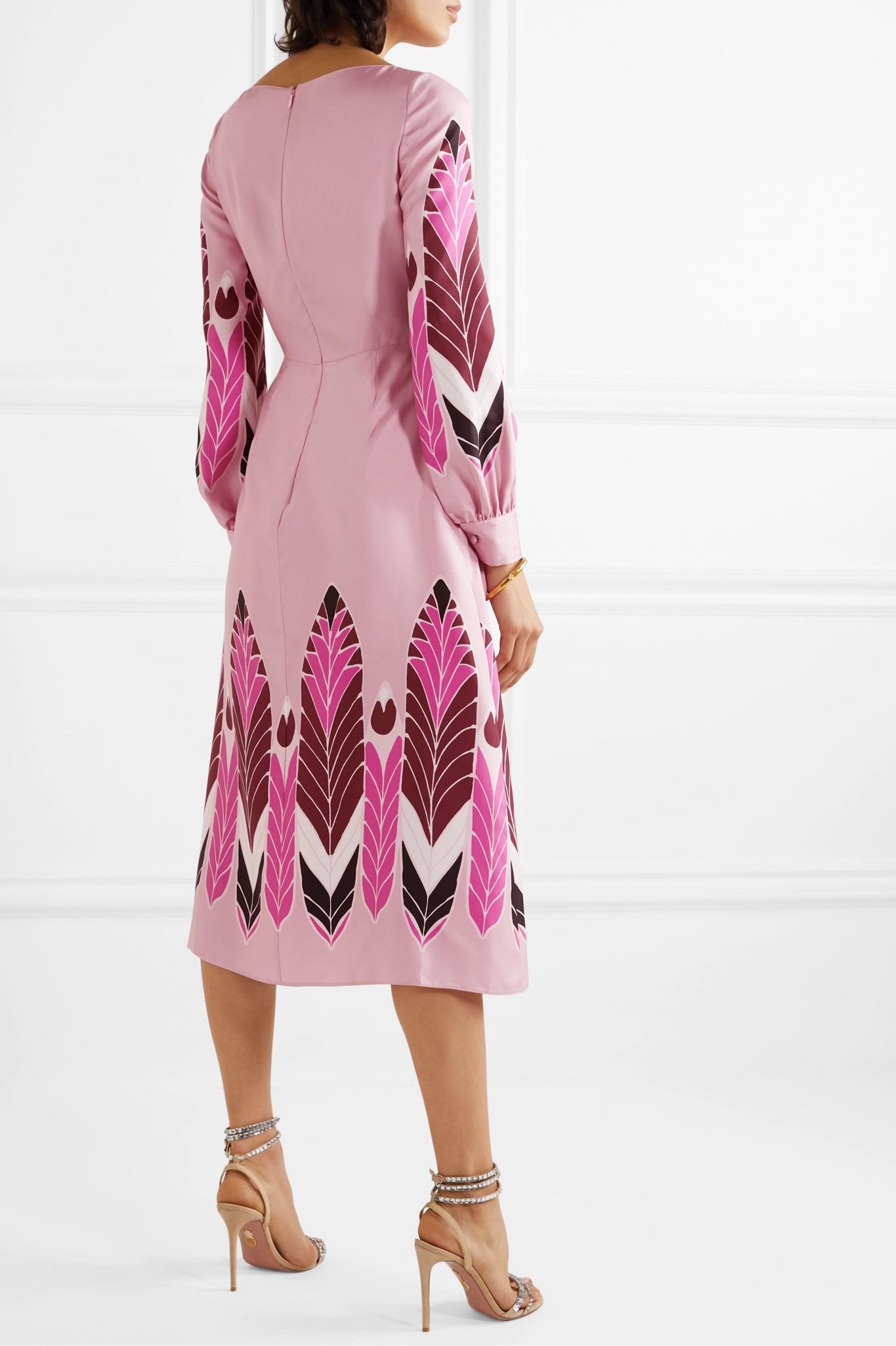 Pleated printed silk-twill midi dress - 4